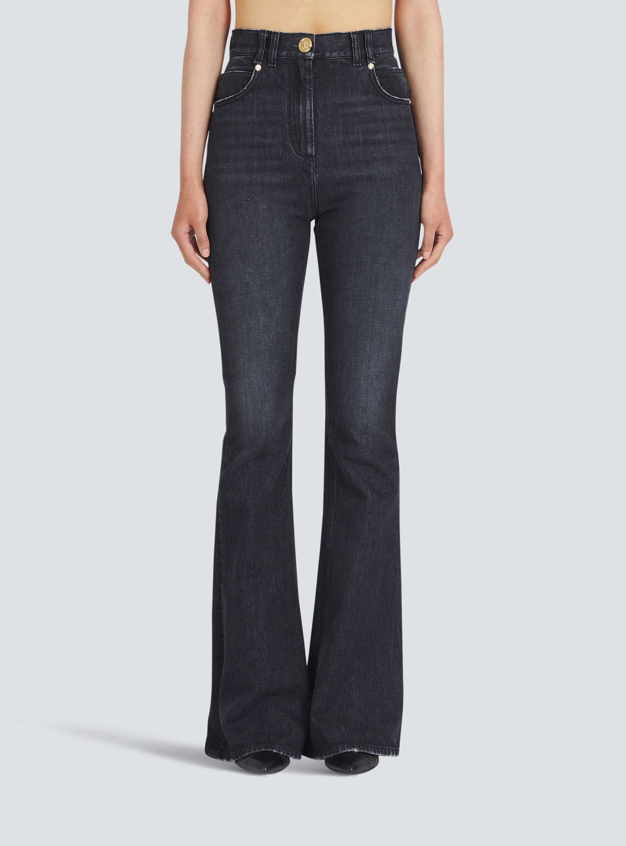 BALMAIN WOMEN'S HIGH WAIST BOOTCUT JEANS W/ MONOGRAM NWT - Image 6