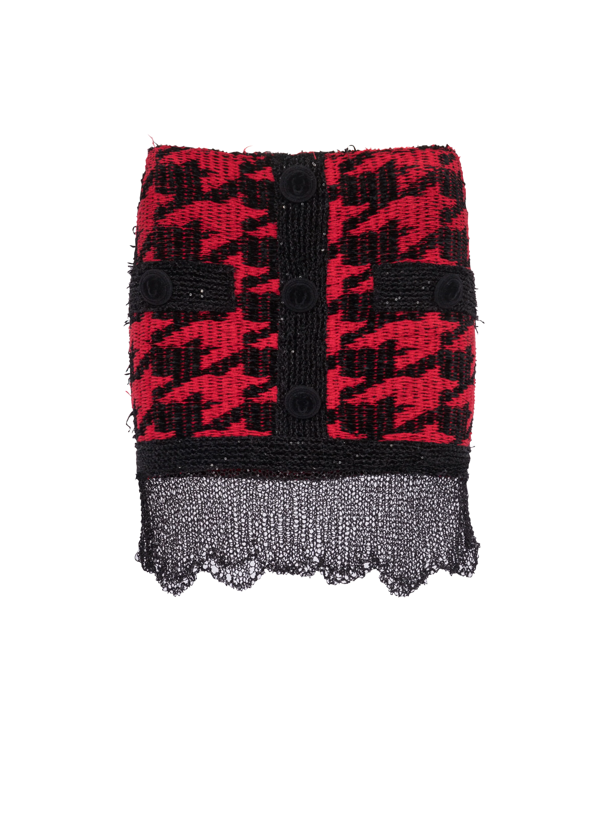 BALMAIN WOMEN'S HOUNDSTOOTH DESTROY KNIT MINI SKIRT NWT