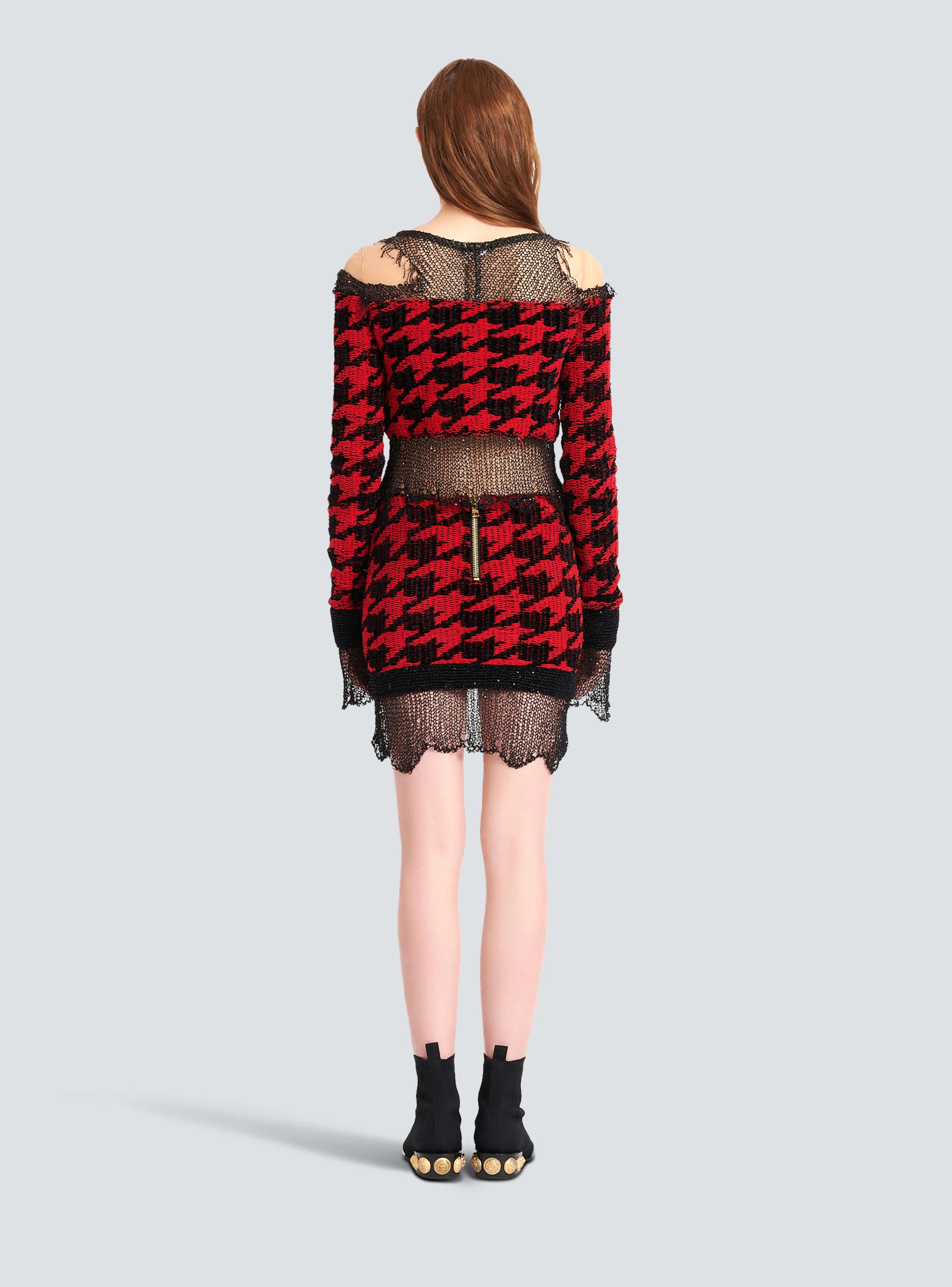 BALMAIN WOMEN'S HOUNDSTOOTH DESTROY KNIT MINI SKIRT NWT - Image 4