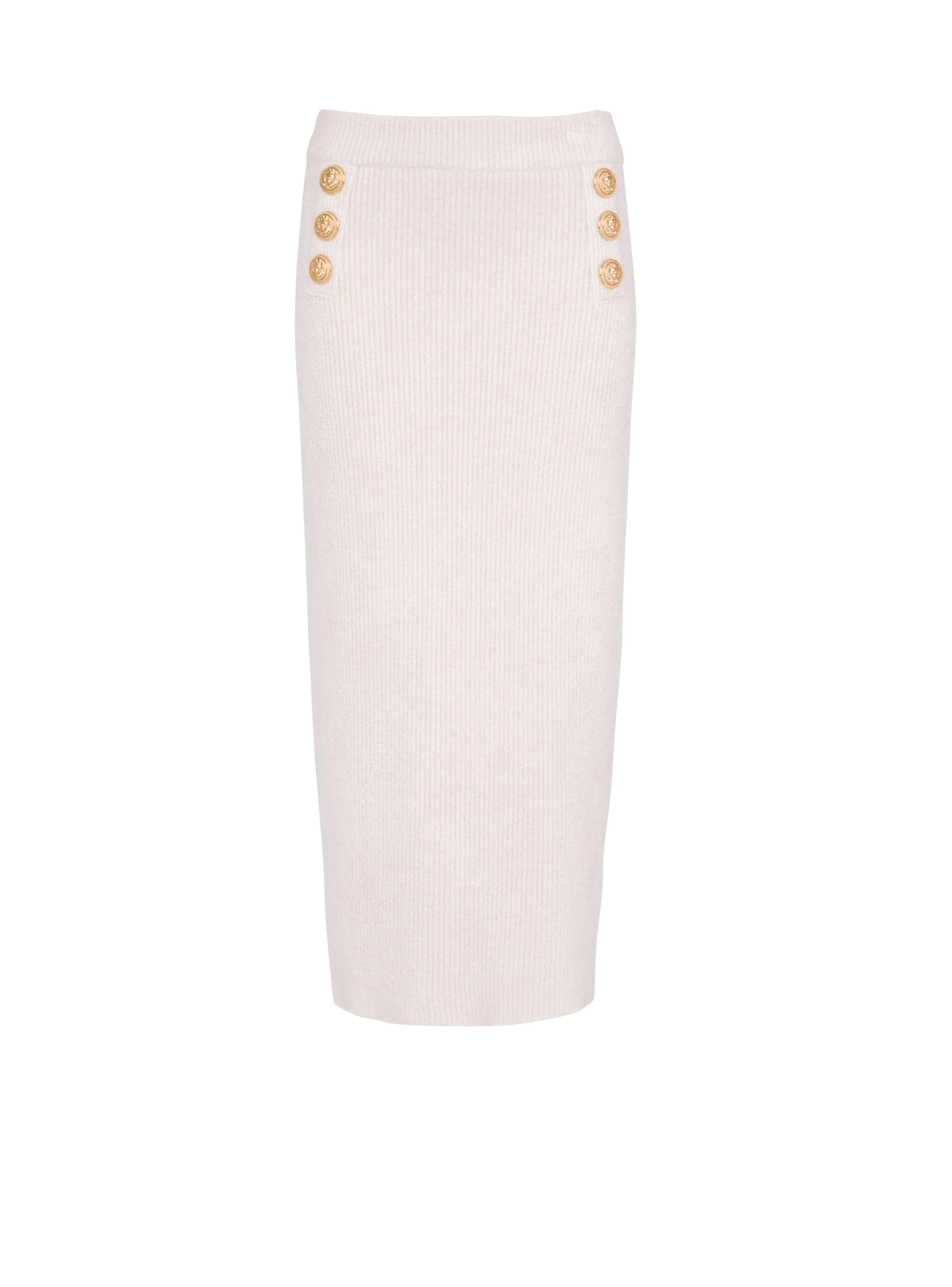 BALMAIN WOMEN'S OFF-WHITE RIBBED VELVET MIDI SKIRT