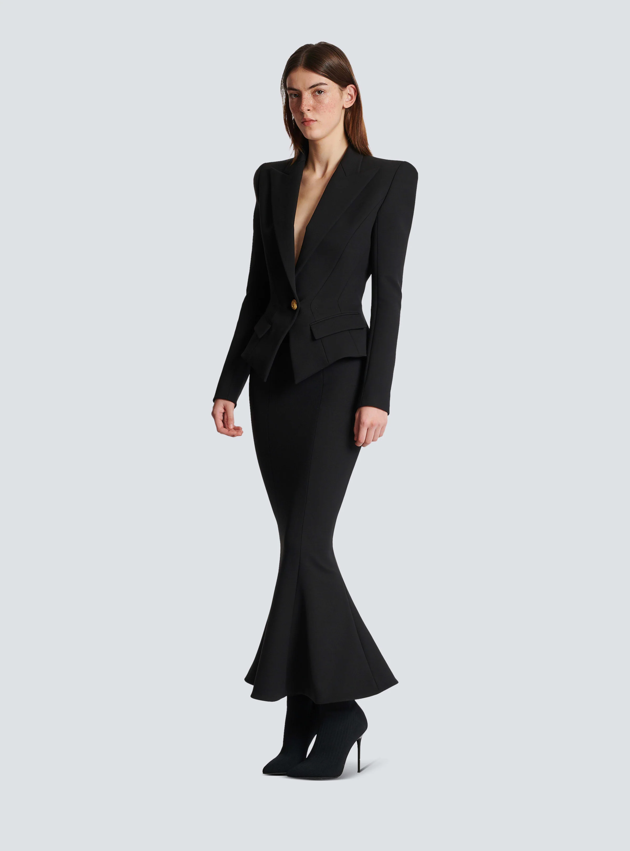BALMAIN WOMEN'S HW 6 BTN STRETCH GDP MIDI SKIRT NWT - Image 2