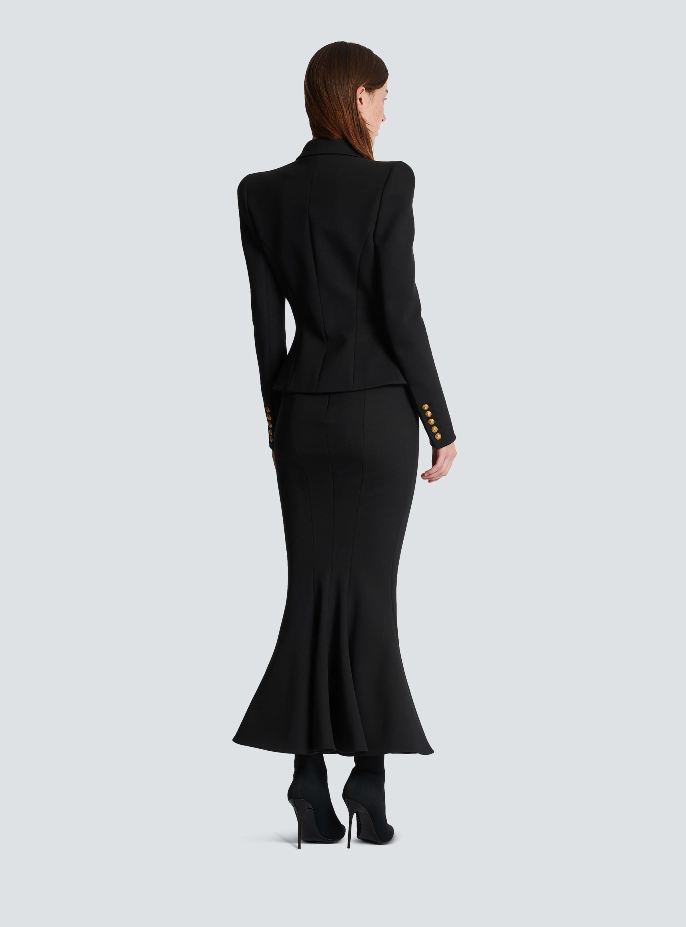 BALMAIN WOMEN'S HW 6 BTN STRETCH GDP MIDI SKIRT NWT - Image 4