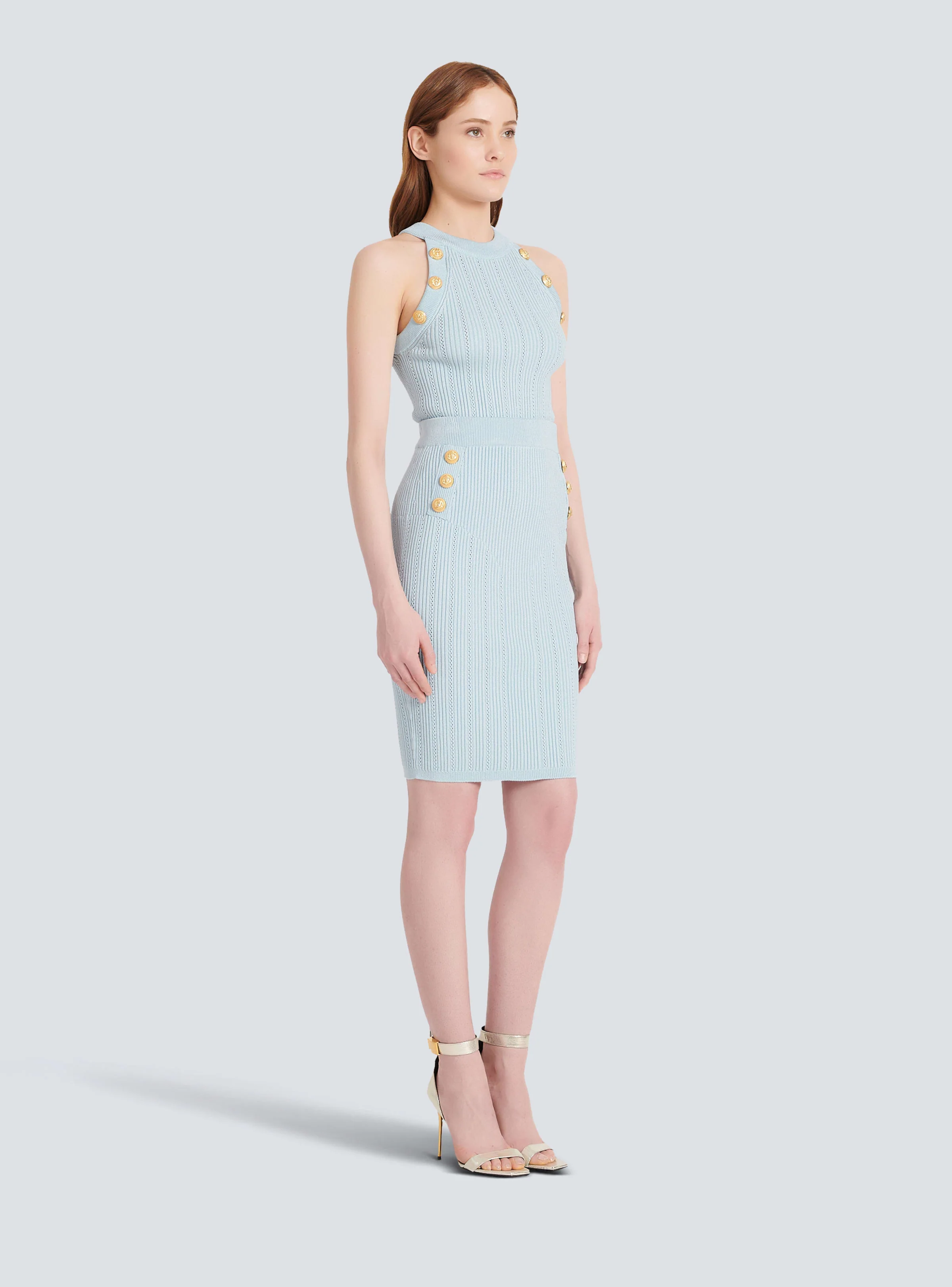 BALMAIN WOMEN'S HW 6BTN KNIT KNEE-LENGTH SKIRT NWT - Image 3