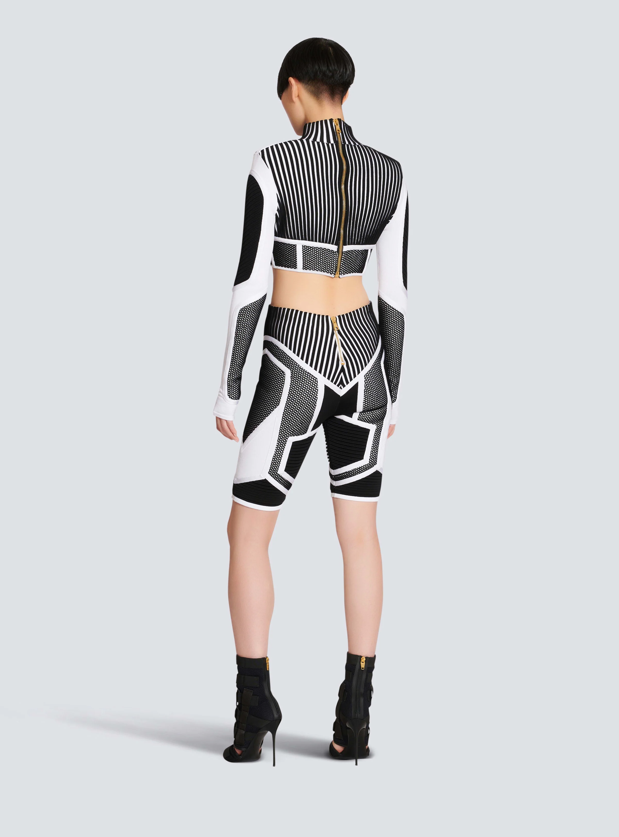 BALMAIN WOMEN'S HW BIKER KNIT & MESH CYCLIST SHORTS NWT - Image 4