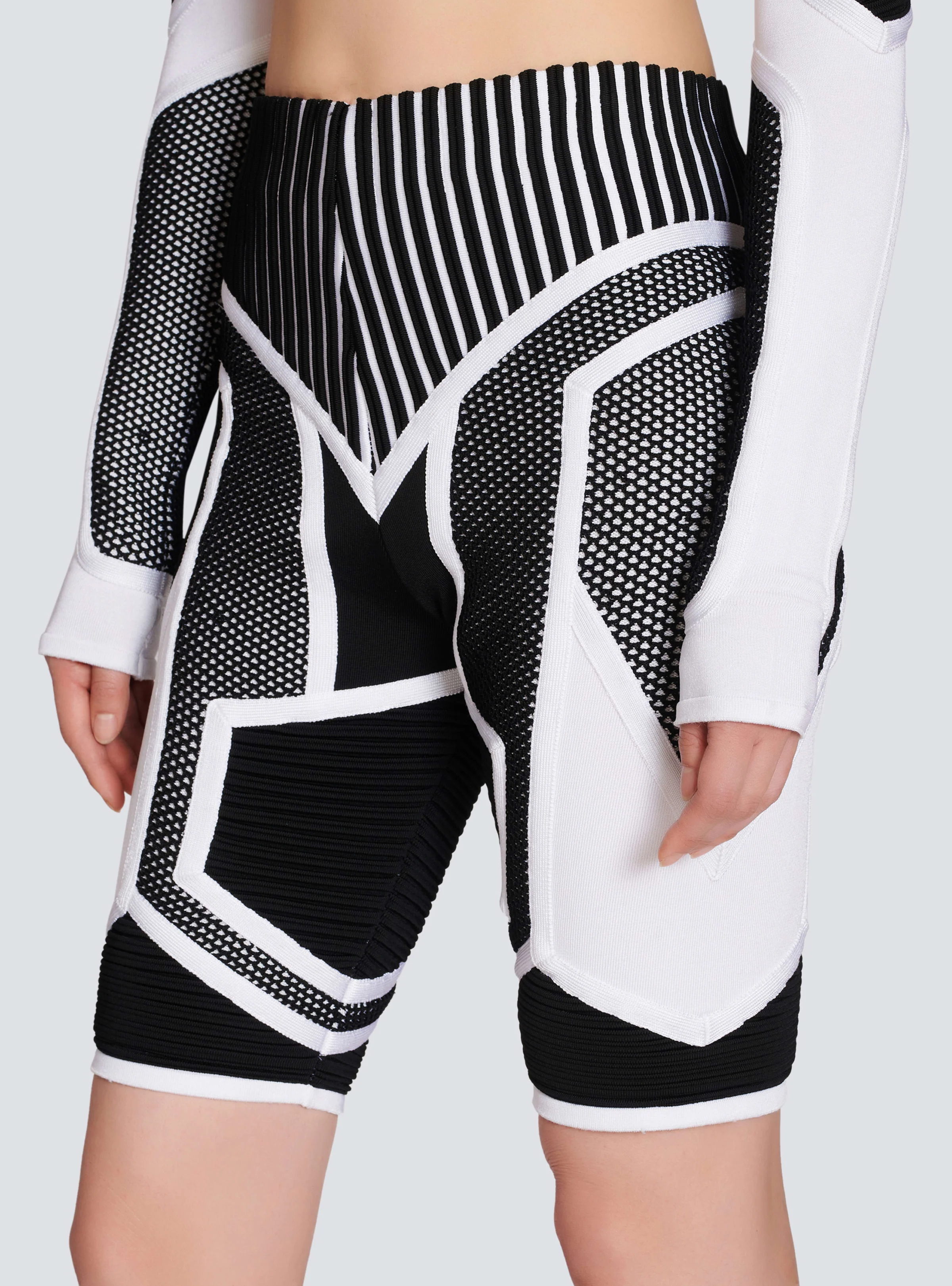 BALMAIN WOMEN'S HW BIKER KNIT & MESH CYCLIST SHORTS NWT - Image 6