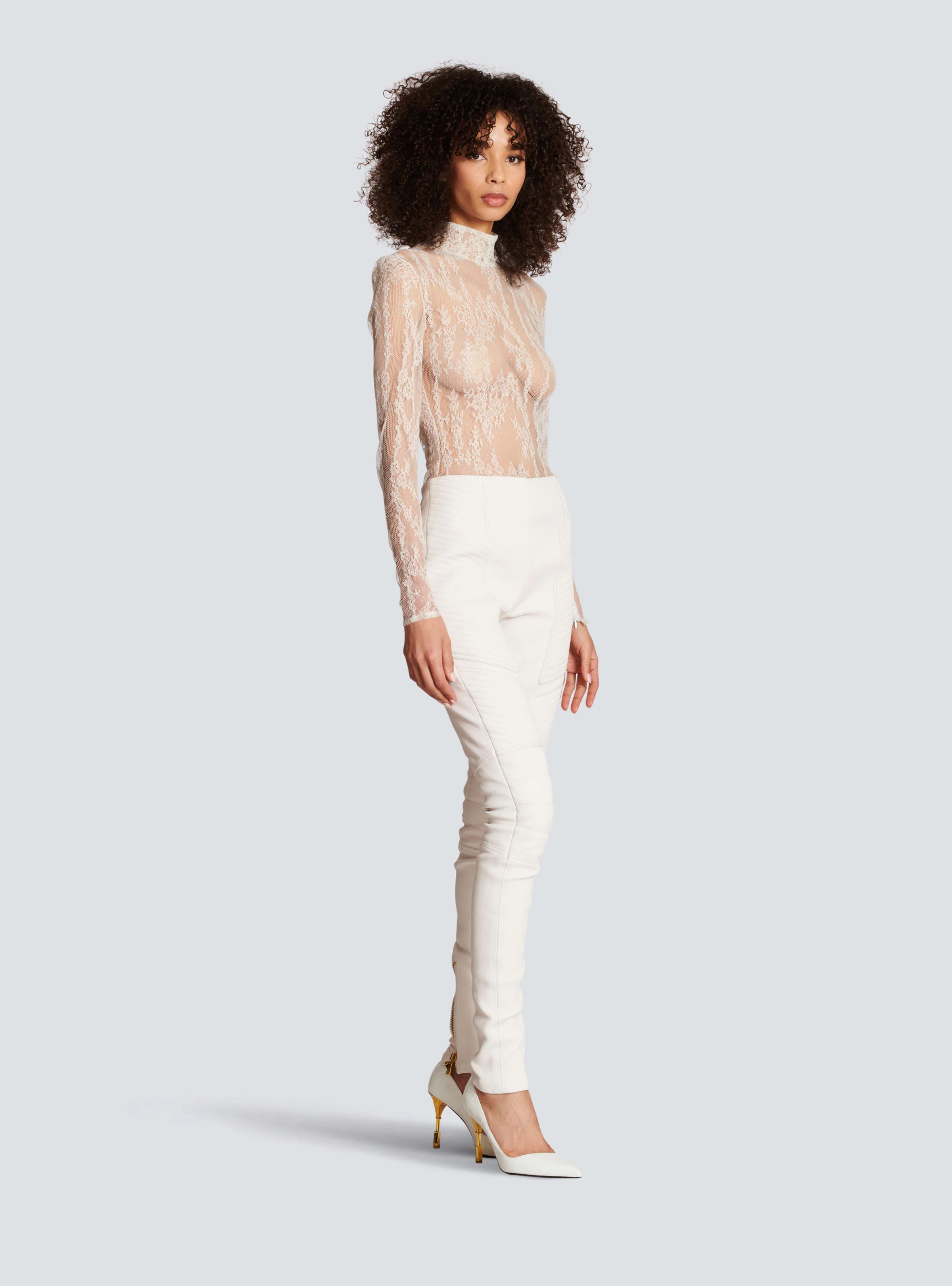 BALMAIN WOMEN'S HW BIKER LEATHER SKINNY PANTS NWT - Image 3