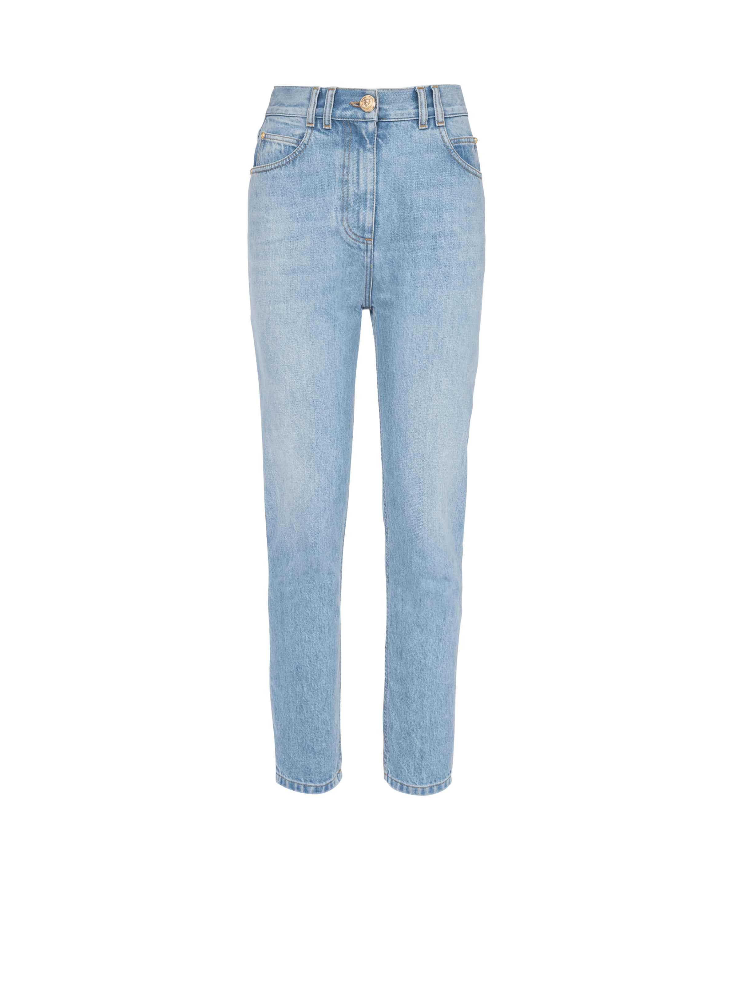 BALMAIN WOMEN'S LIGHT BLUE DENIM SLIM JEANS