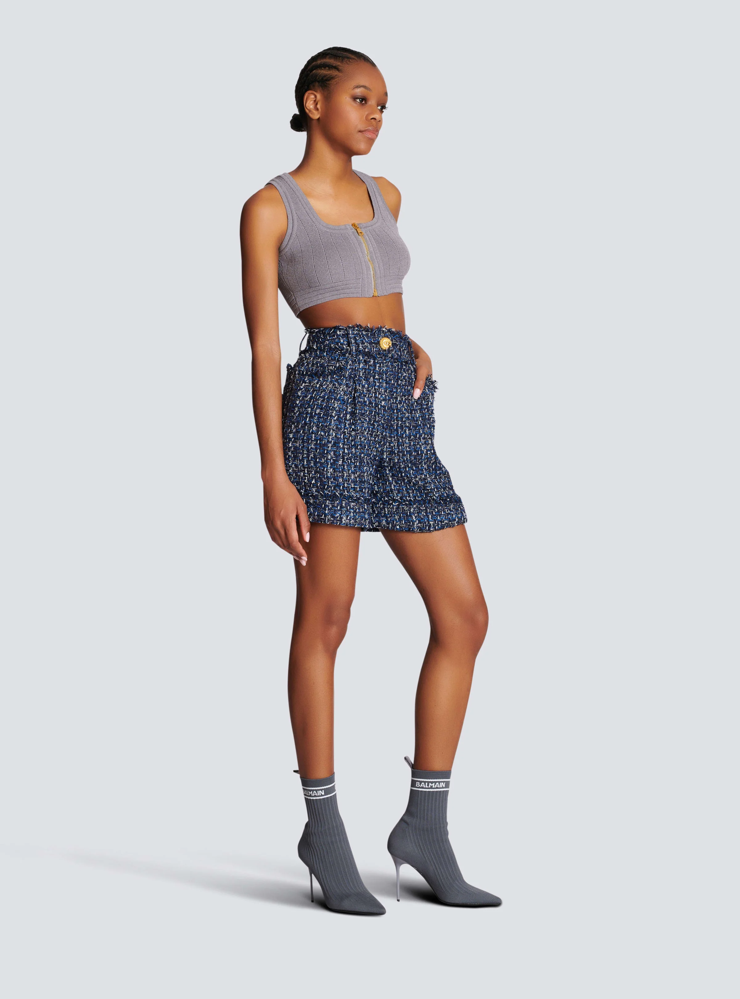 BALMAIN WOMEN'S HW DENIM TWEED SHORTS NWT - Image 3