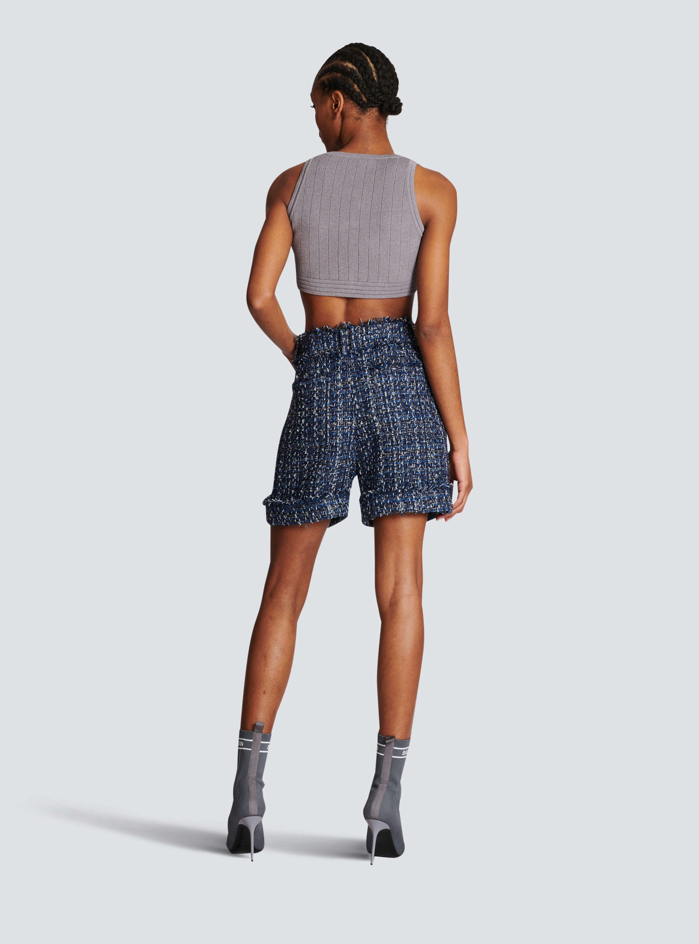 BALMAIN WOMEN'S HW DENIM TWEED SHORTS NWT - Image 4