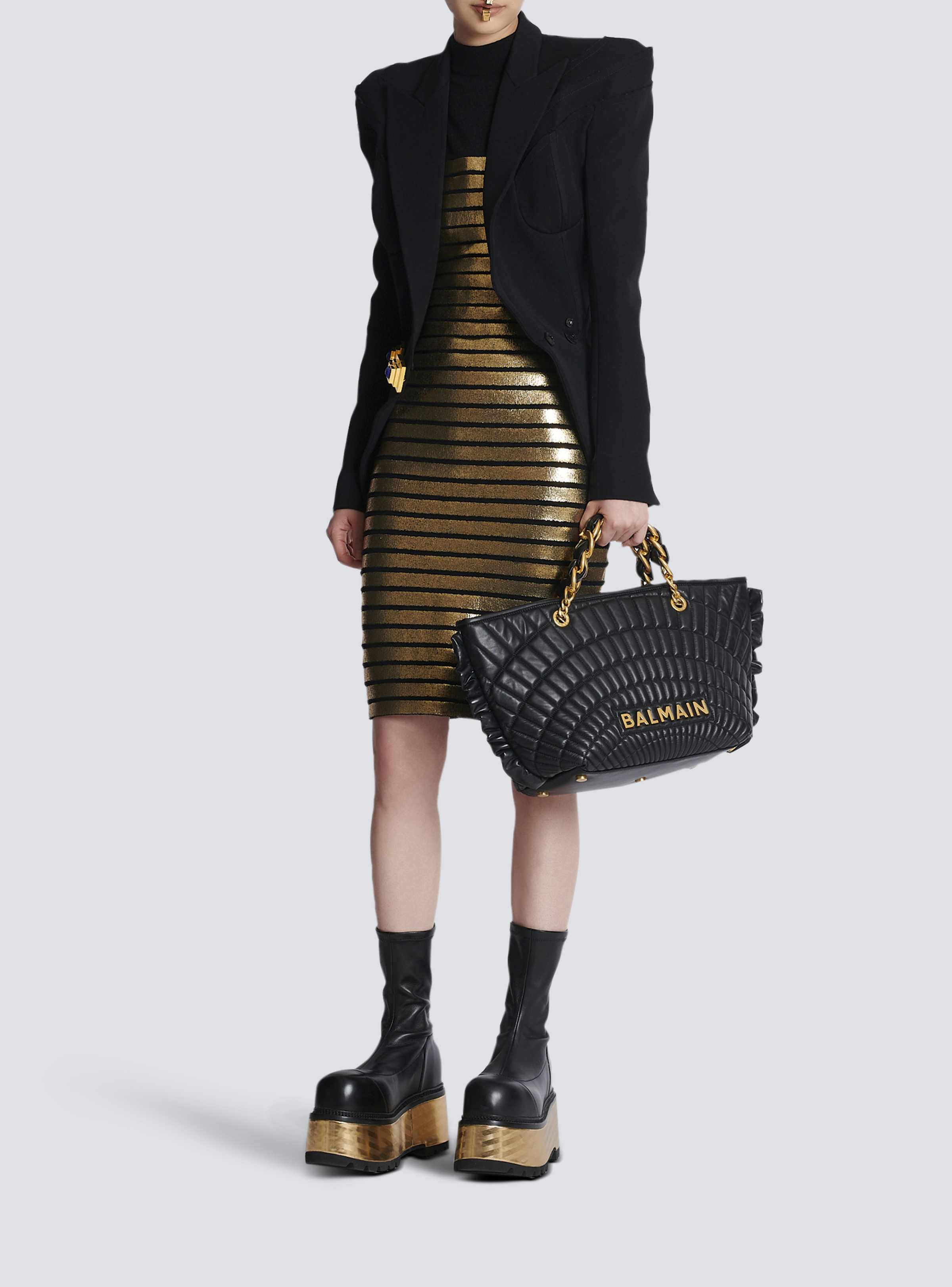 BALMAIN WOMEN'S HW GOLDEN STRIPED KNIT KNEE SKIRT NWT - Image 2