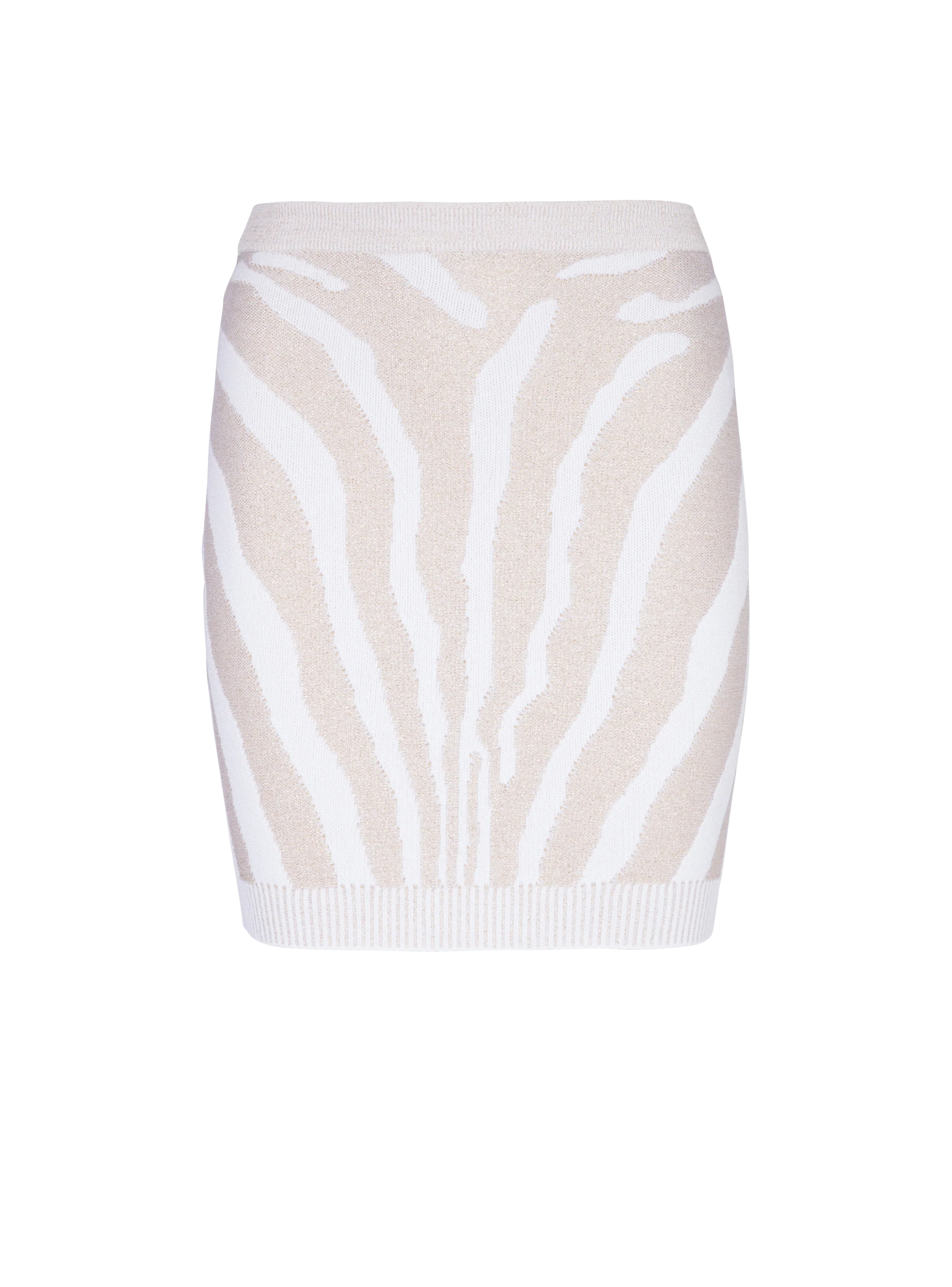 BALMAIN WOMEN'S HW GOLDEN ZEBRA KNIT SHORT SKIRT NWT