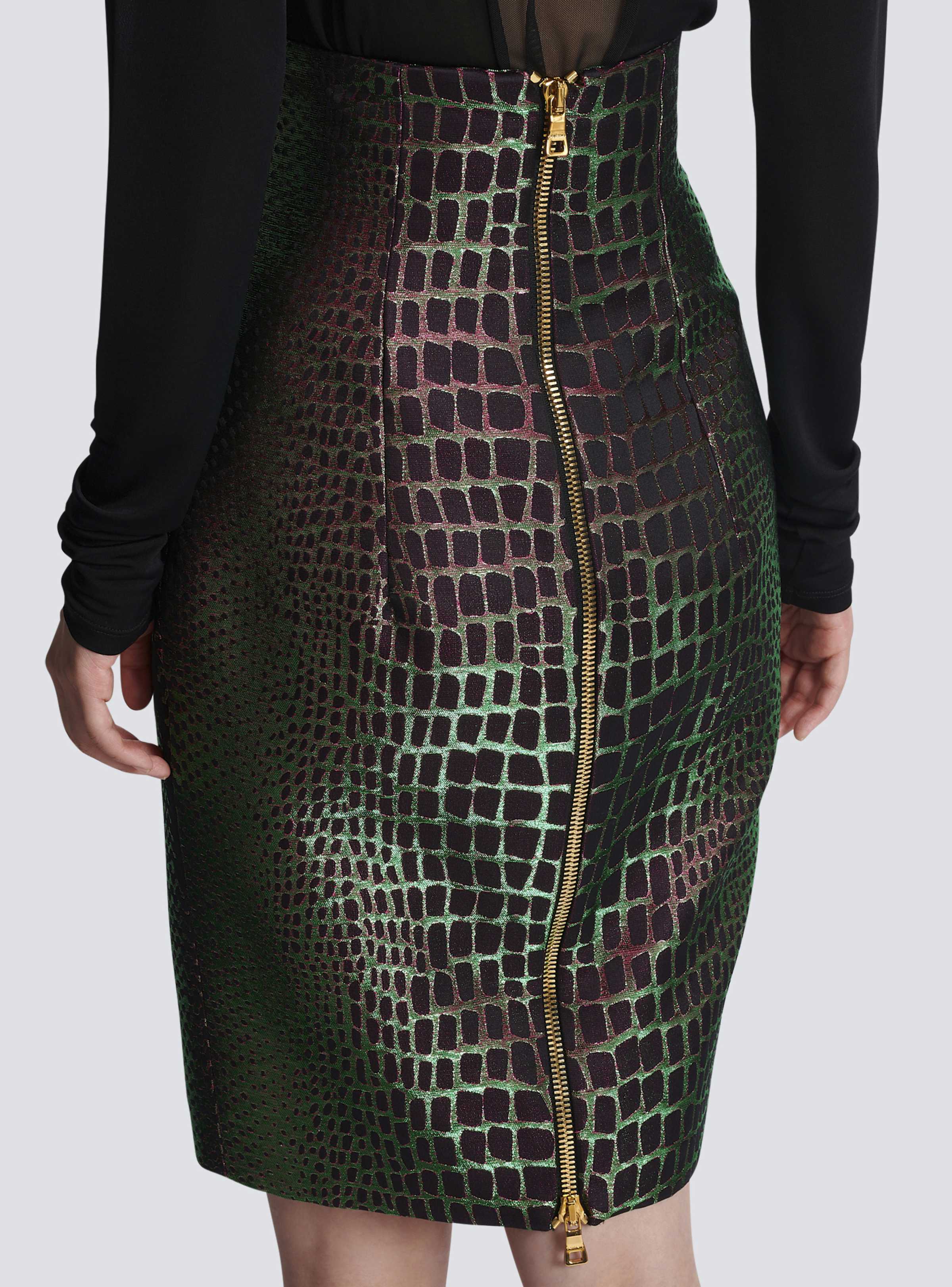 BALMAIN WOMEN'S HW IRIDESCENT CROCO JACQUARD KNEE SKIRT NWT - Image 5