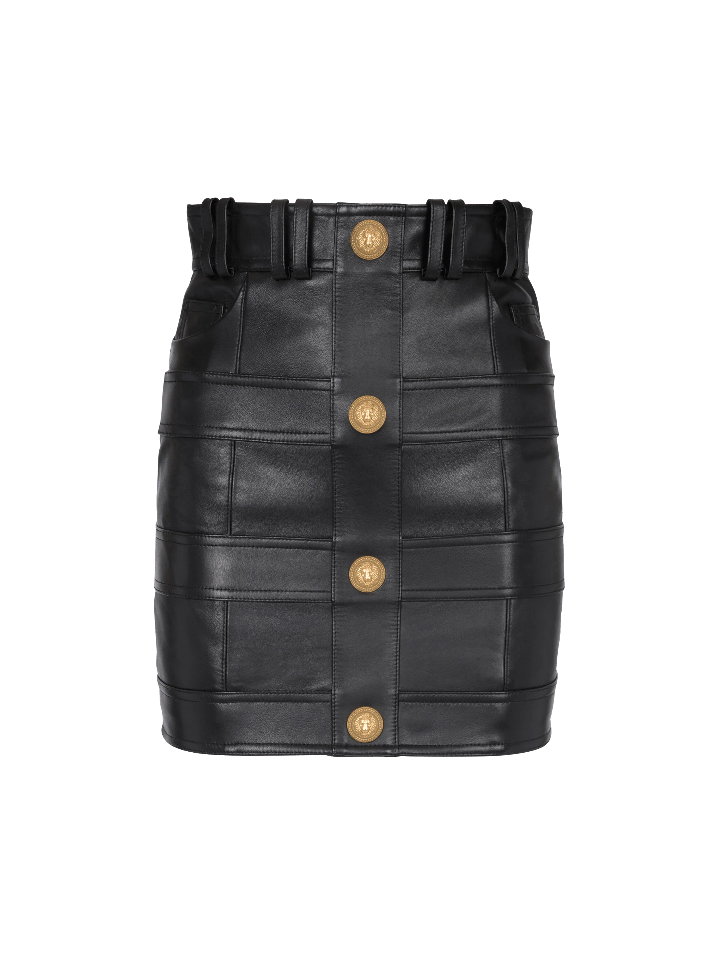 BALMAIN WOMEN'S HW LEATHER BUTTONED SHORT SKIRT NWT