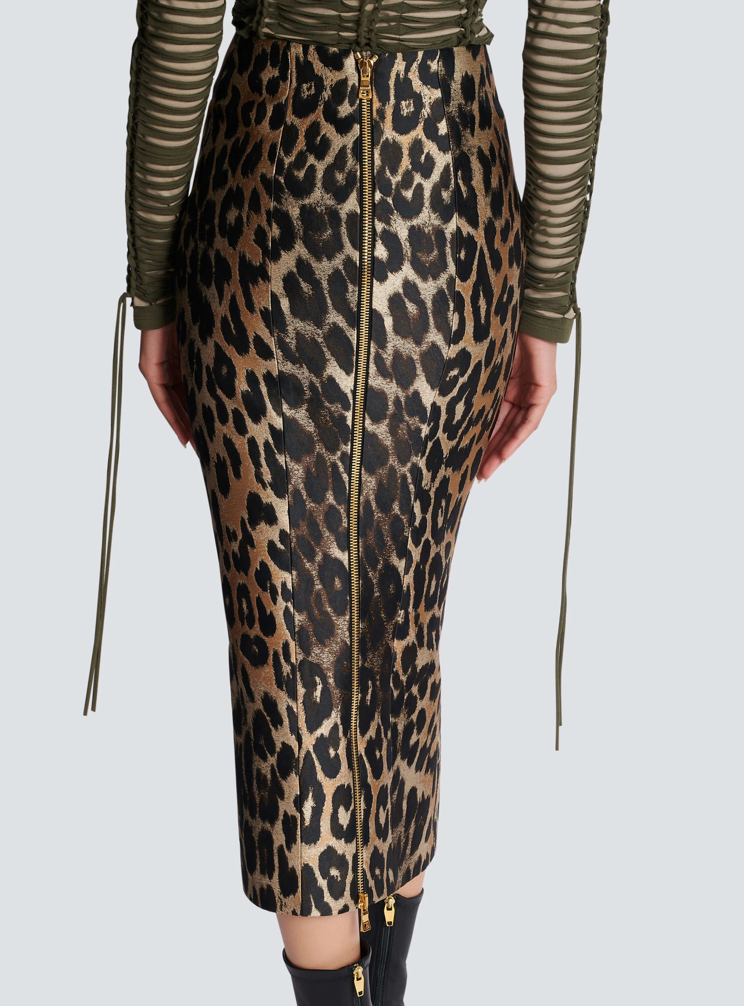 BALMAIN WOMEN'S MULTI-BROWN LEOPARD JACQUARD PENCIL SKIRT - Image 5
