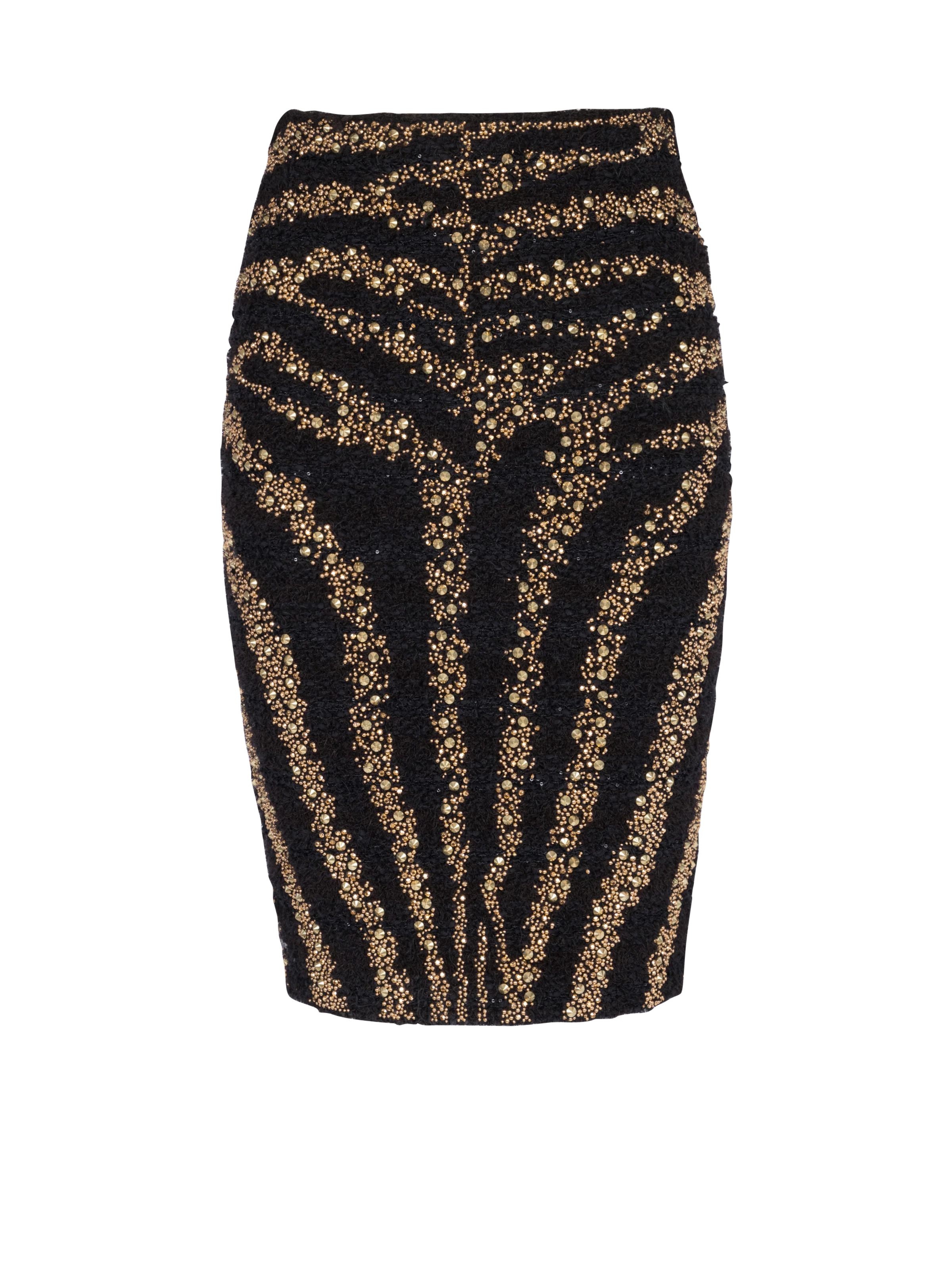 BALMAIN WOMEN'S HW ZEBRA TWEED KNEE SKIRT NWT