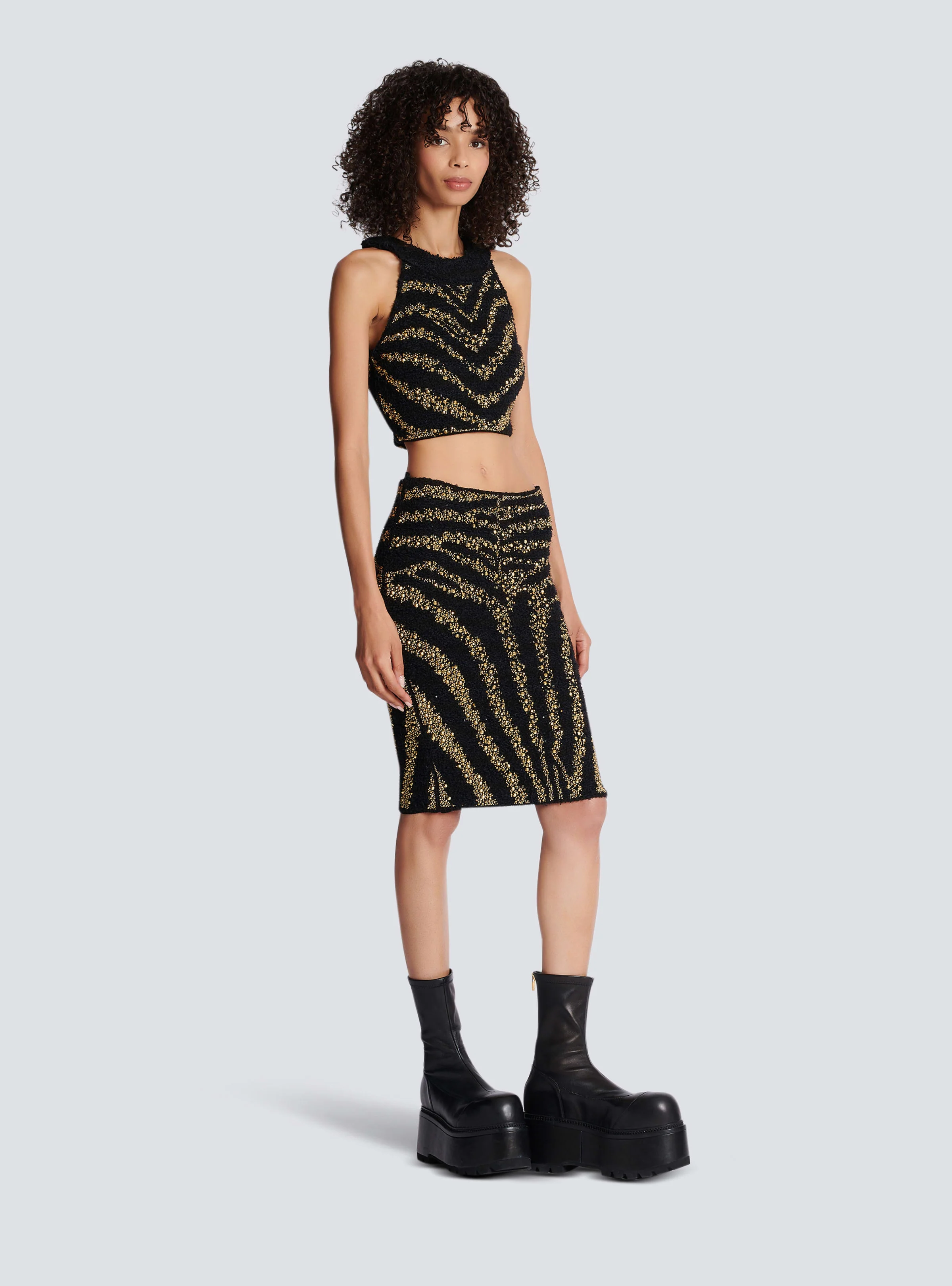 BALMAIN WOMEN'S HW ZEBRA TWEED KNEE SKIRT NWT - Image 3