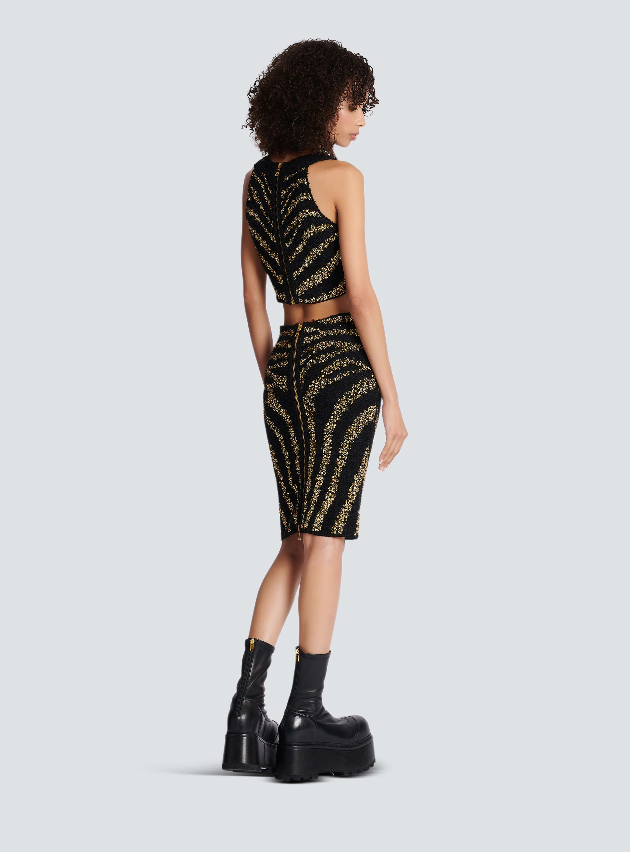 BALMAIN WOMEN'S HW ZEBRA TWEED KNEE SKIRT NWT - Image 4