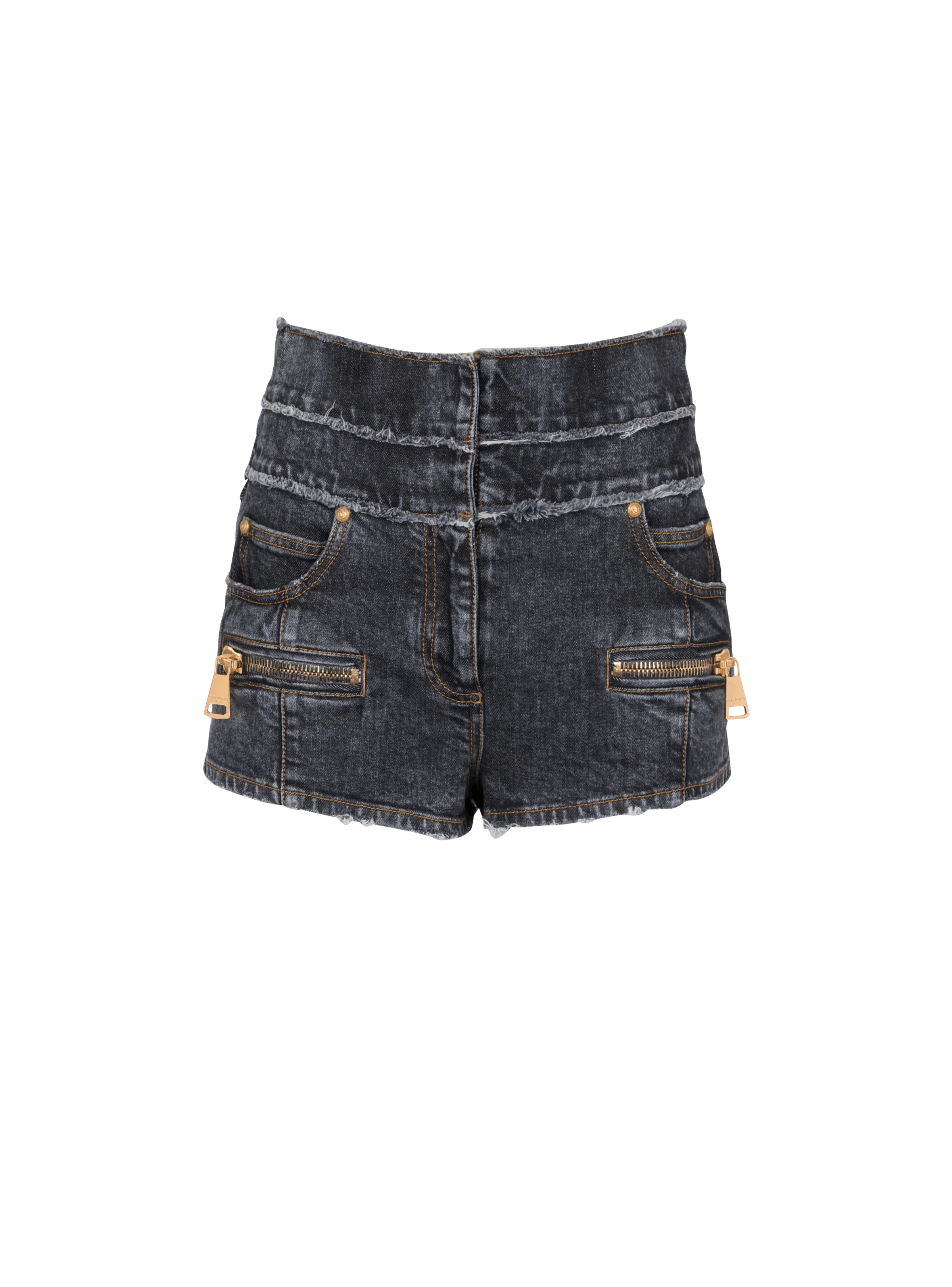 BALMAIN WOMEN'S HW ZIPPED USED DENIM SHORTS NWT