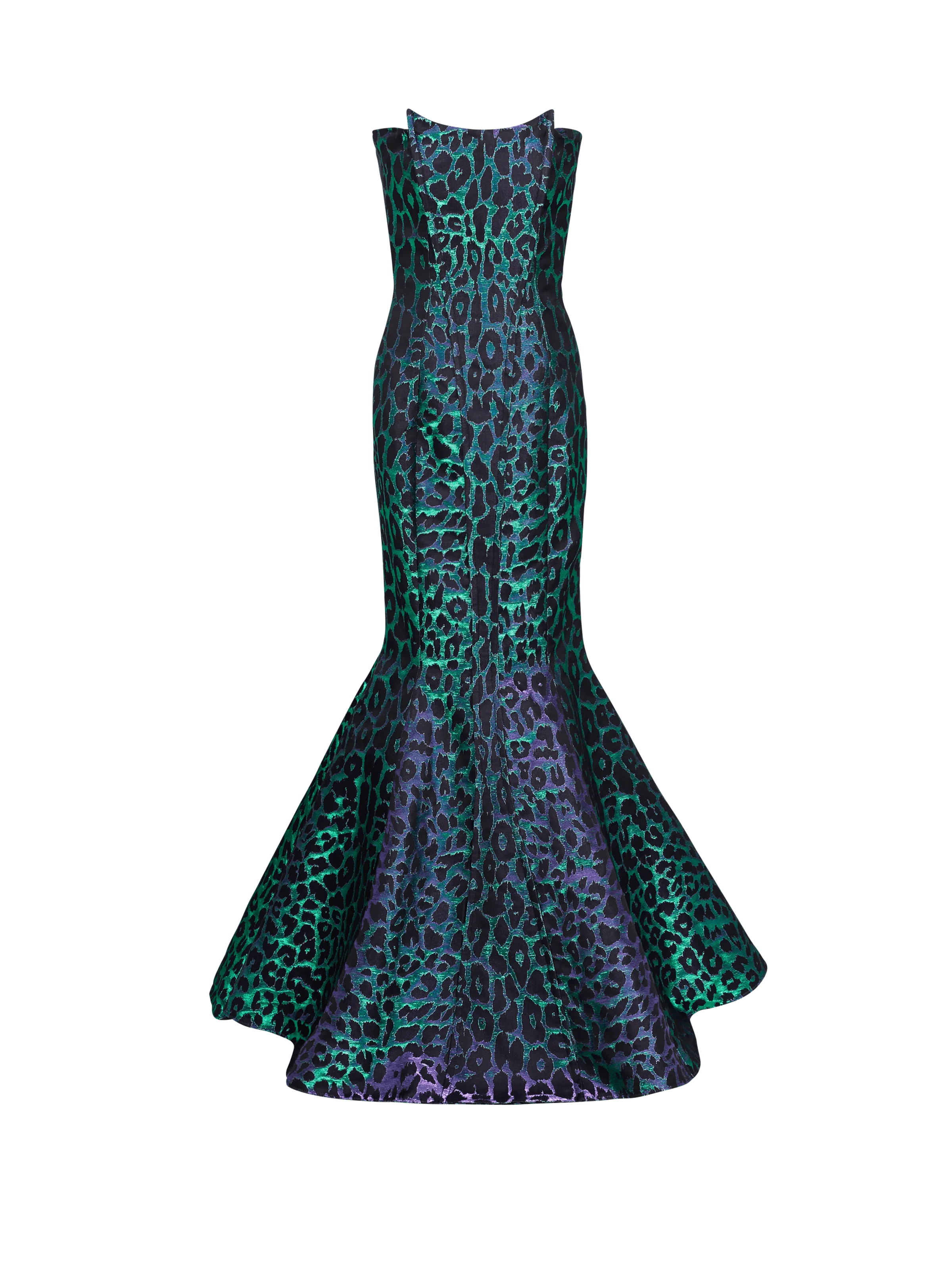 BALMAIN WOMEN'S IRIDESCENT LEOPARD BUSTIER LONG DRESS NWT