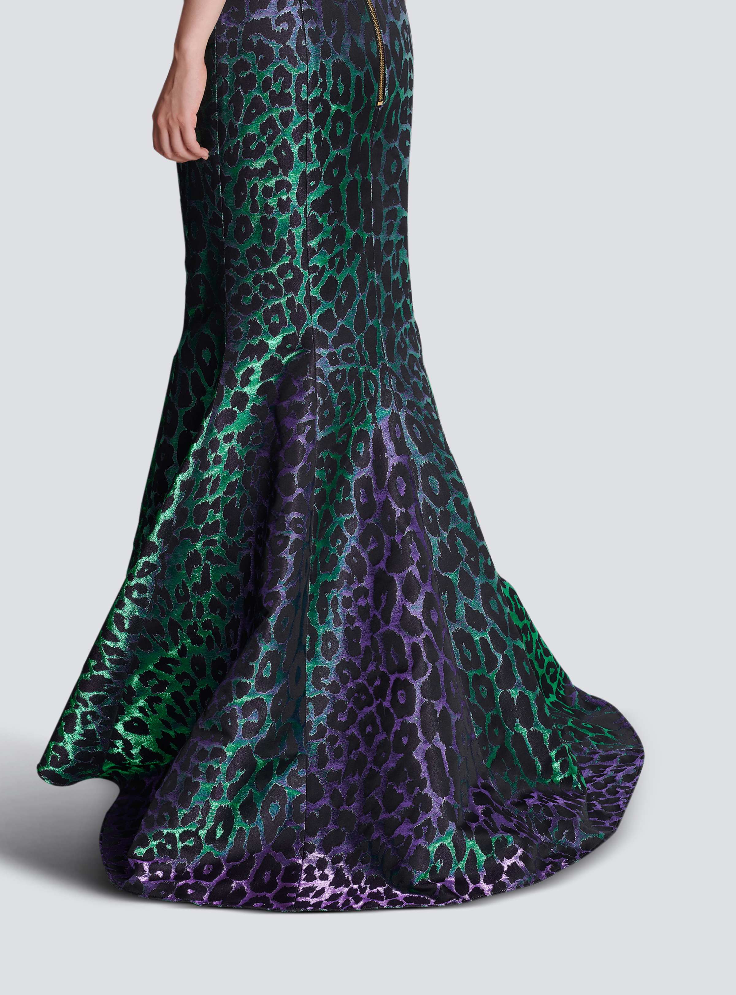 BALMAIN WOMEN'S IRIDESCENT LEOPARD BUSTIER LONG DRESS NWT - Image 7