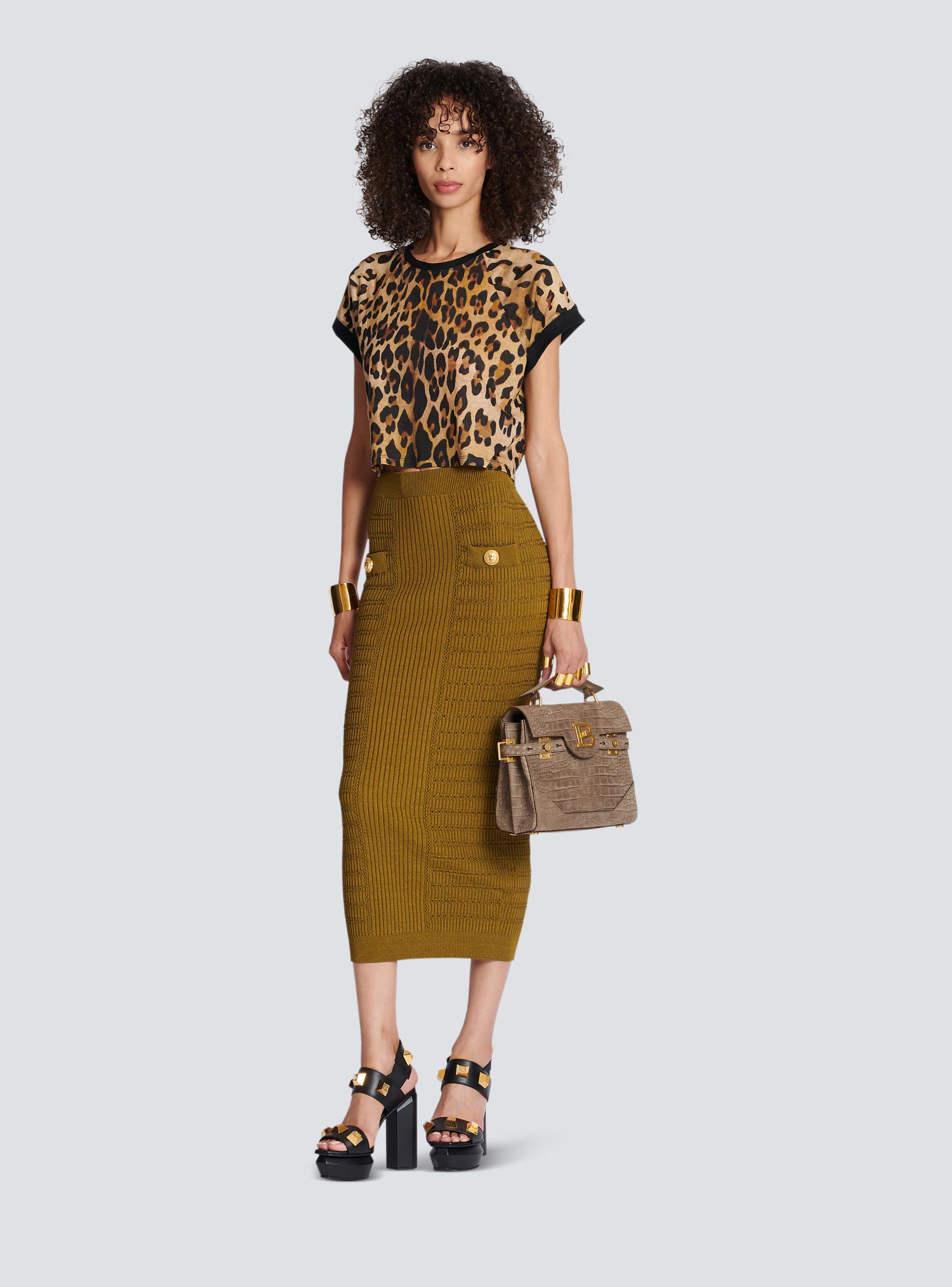 BALMAIN WOMEN'S LEOPARD PRINTED LINEN JERSEY CROPPED TS NWT - Image 2