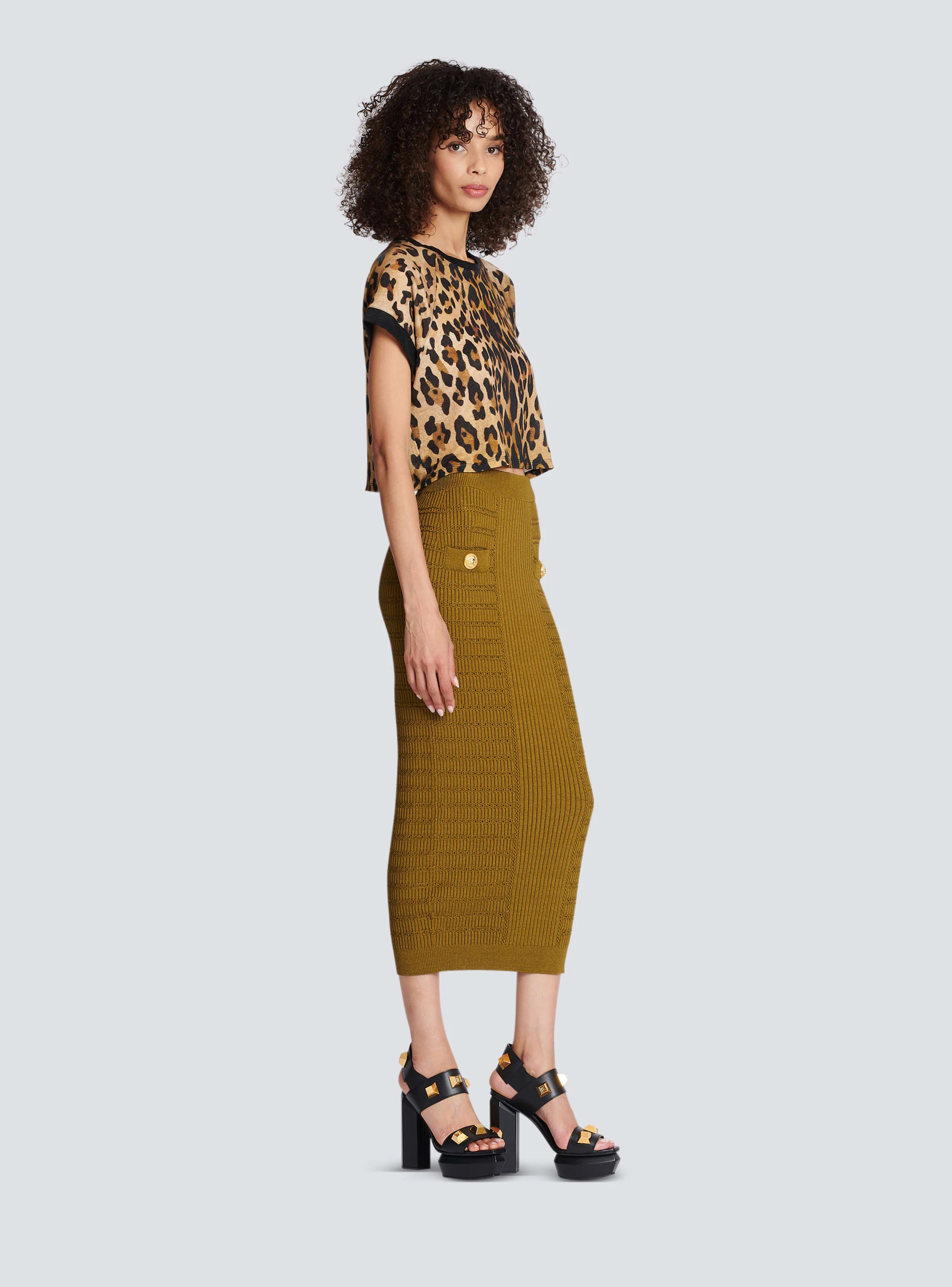 BALMAIN WOMEN'S LEOPARD PRINTED LINEN JERSEY CROPPED TS NWT - Image 3
