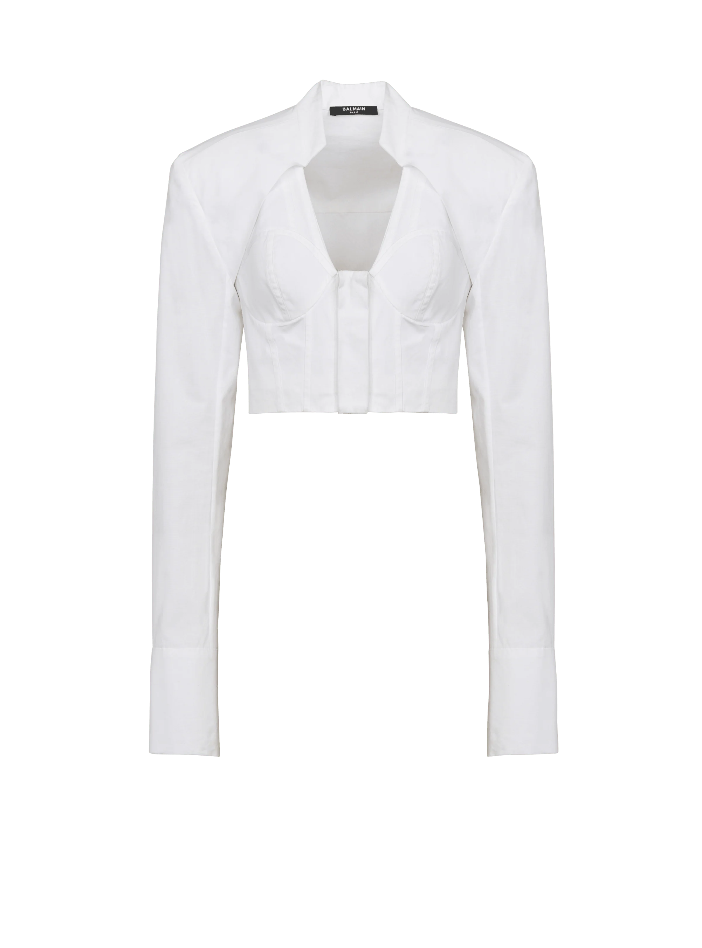 BALMAIN WOMEN'S LINGERIE CUT POPELINE CROPPED SHIRT NWT