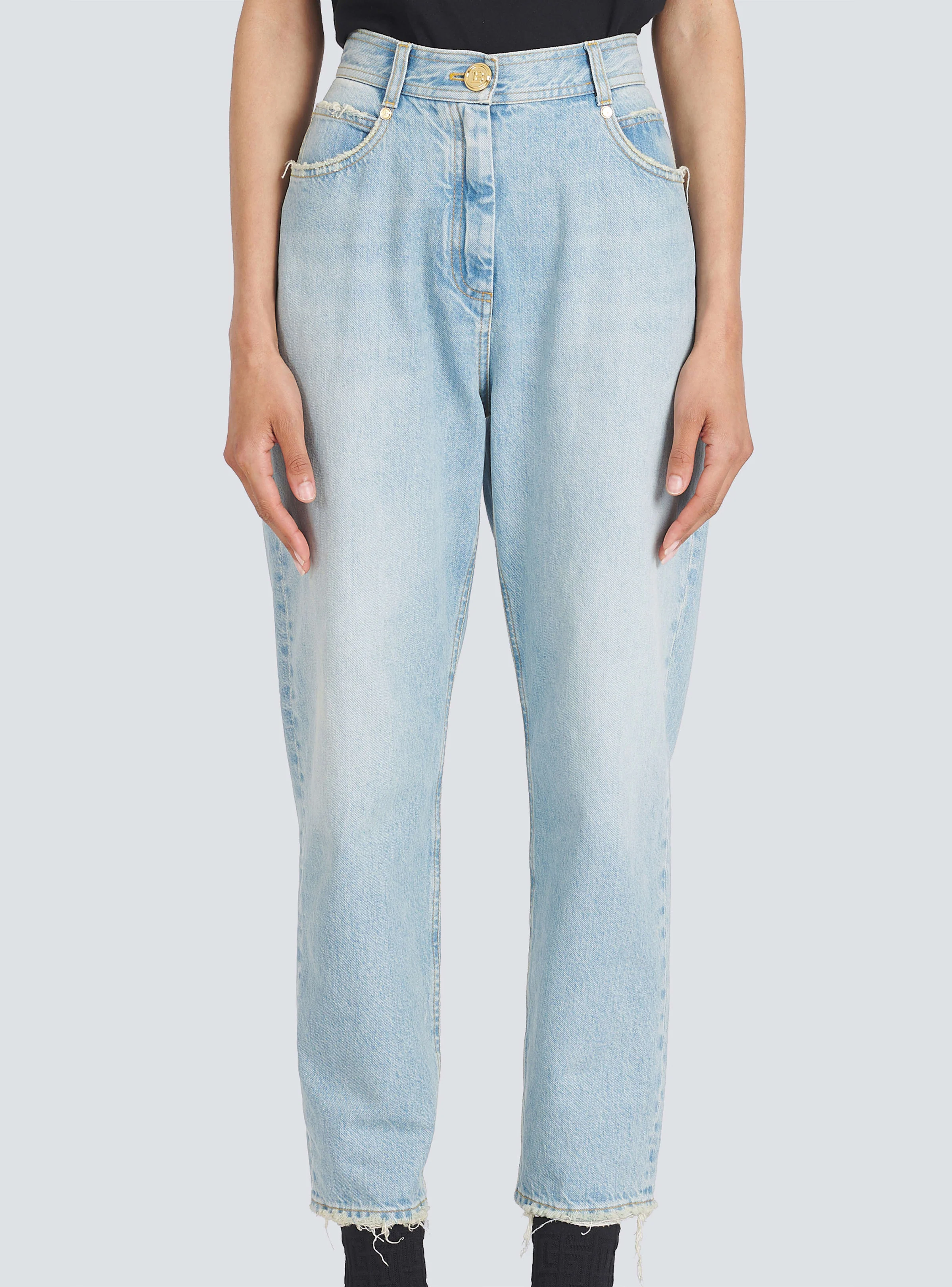 BALMAIN WOMEN'S LOW-RISE BOYFRIEND JEANS W/ MONOGRAM NWT - Image 6