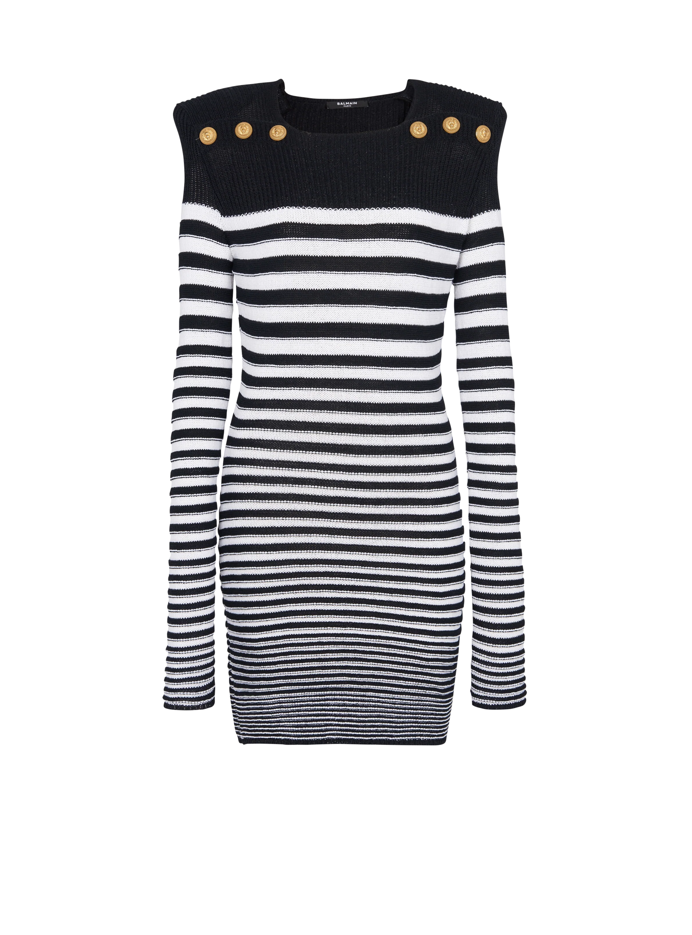BALMAIN WOMEN'S LS 6 BTN STRIPED KNIT SHORT DRESS NWT