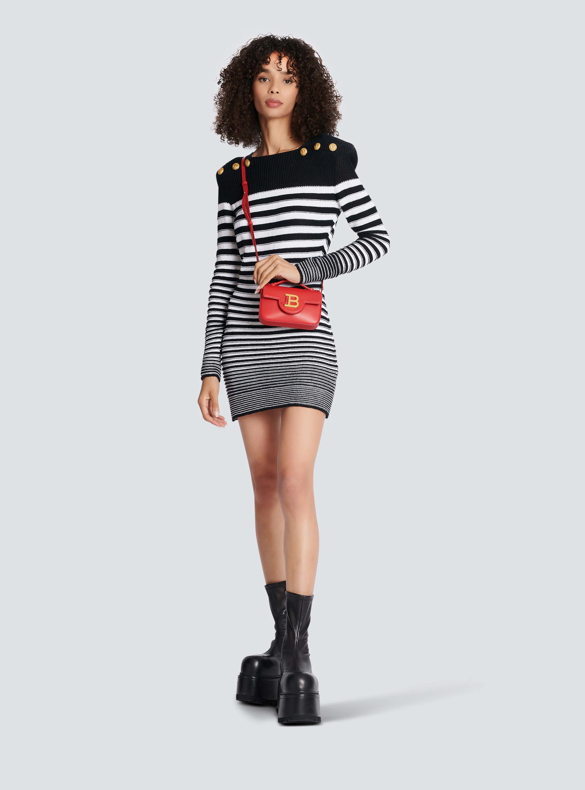 BALMAIN WOMEN'S LS 6 BTN STRIPED KNIT SHORT DRESS NWT - Image 2