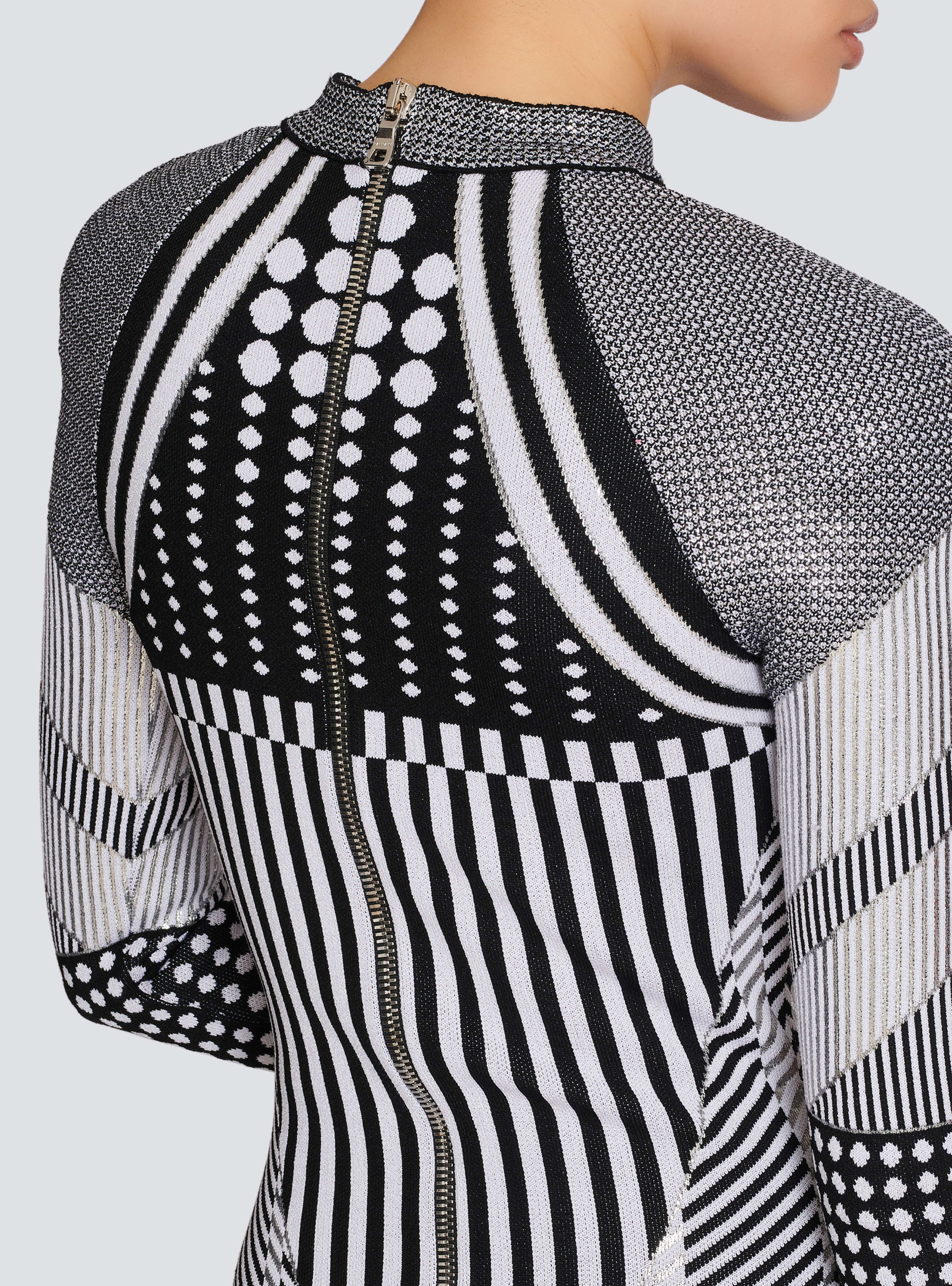 BALMAIN WOMEN'S LS BIKER SILVER KNIT SHORT DRESS NWT - Image 5