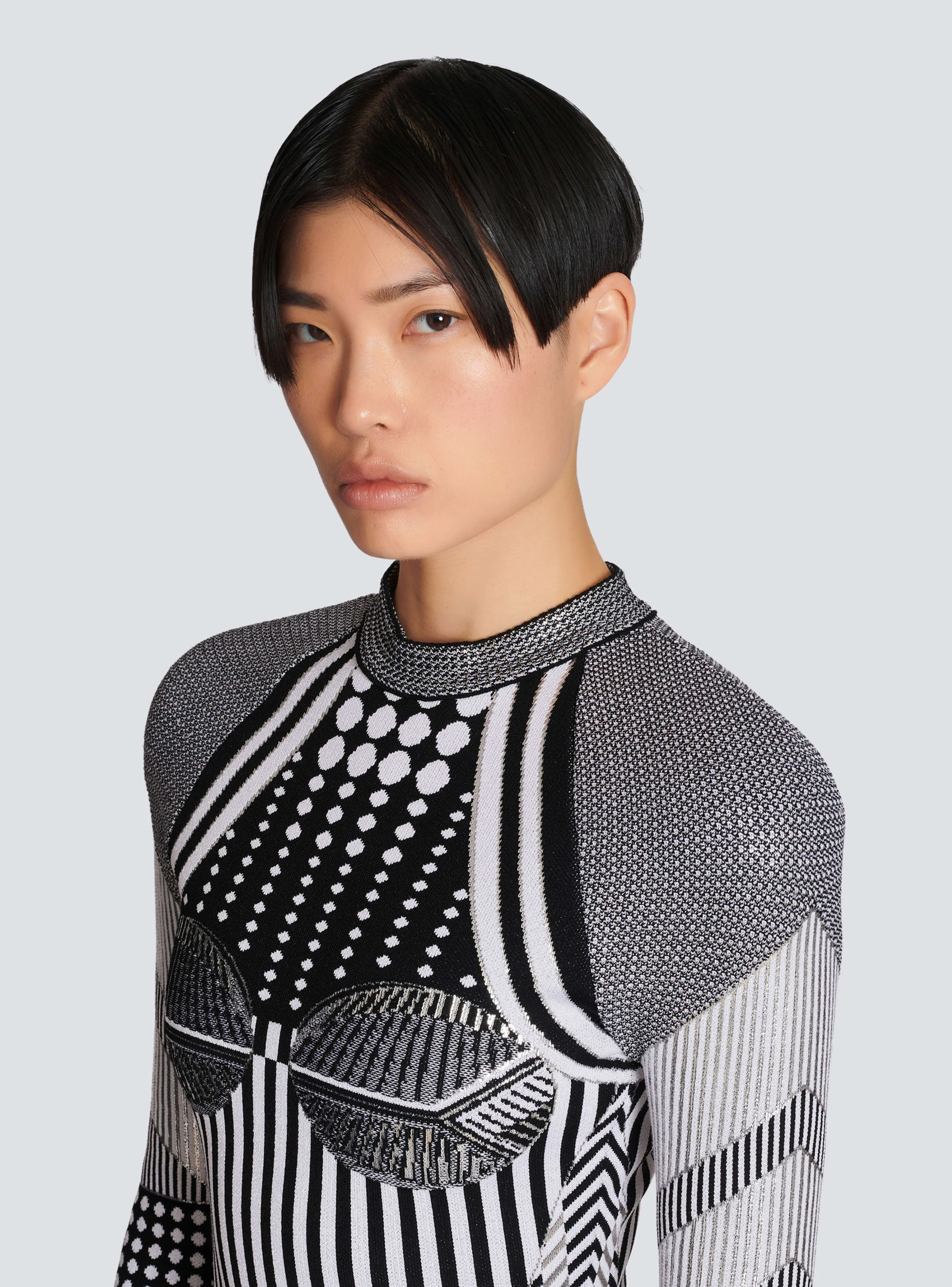 BALMAIN WOMEN'S LS BIKER SILVER KNIT SHORT DRESS NWT - Image 7