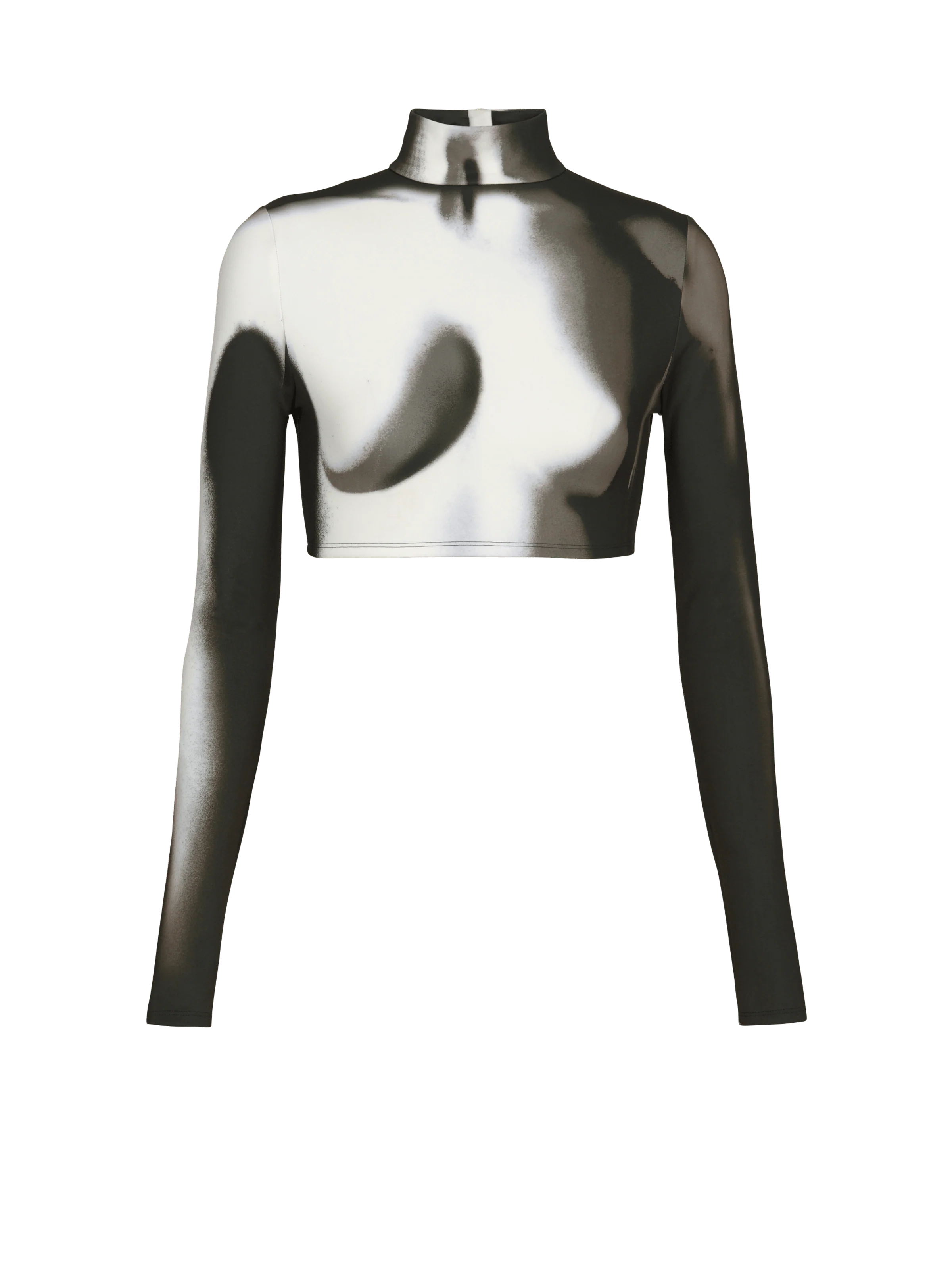 BALMAIN WOMEN'S LS BODY PRINT JERSEY CROPPED TOP NWT