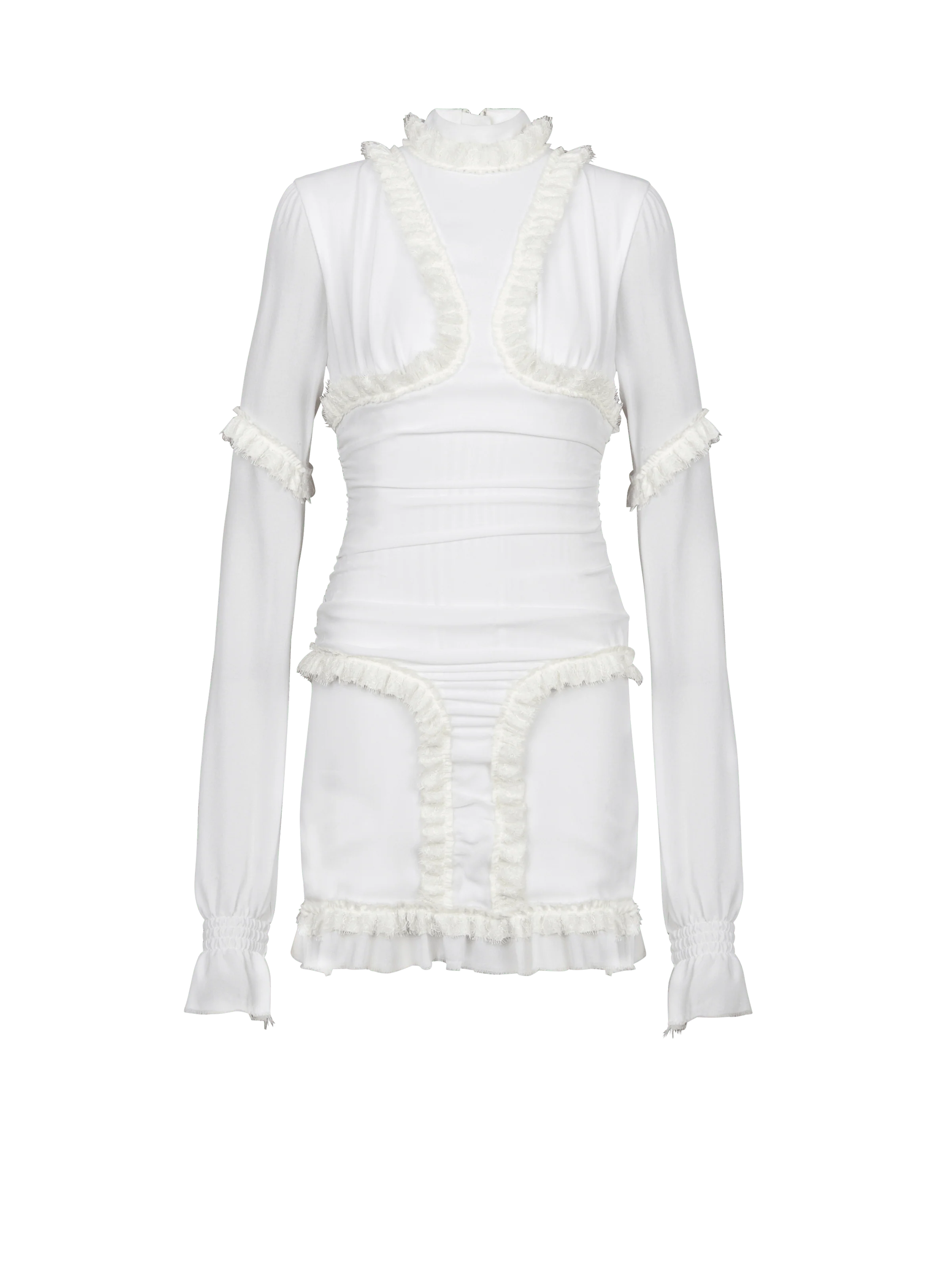 BALMAIN WOMEN'S NATURAL CREPE RUFFLED MINI DRESS