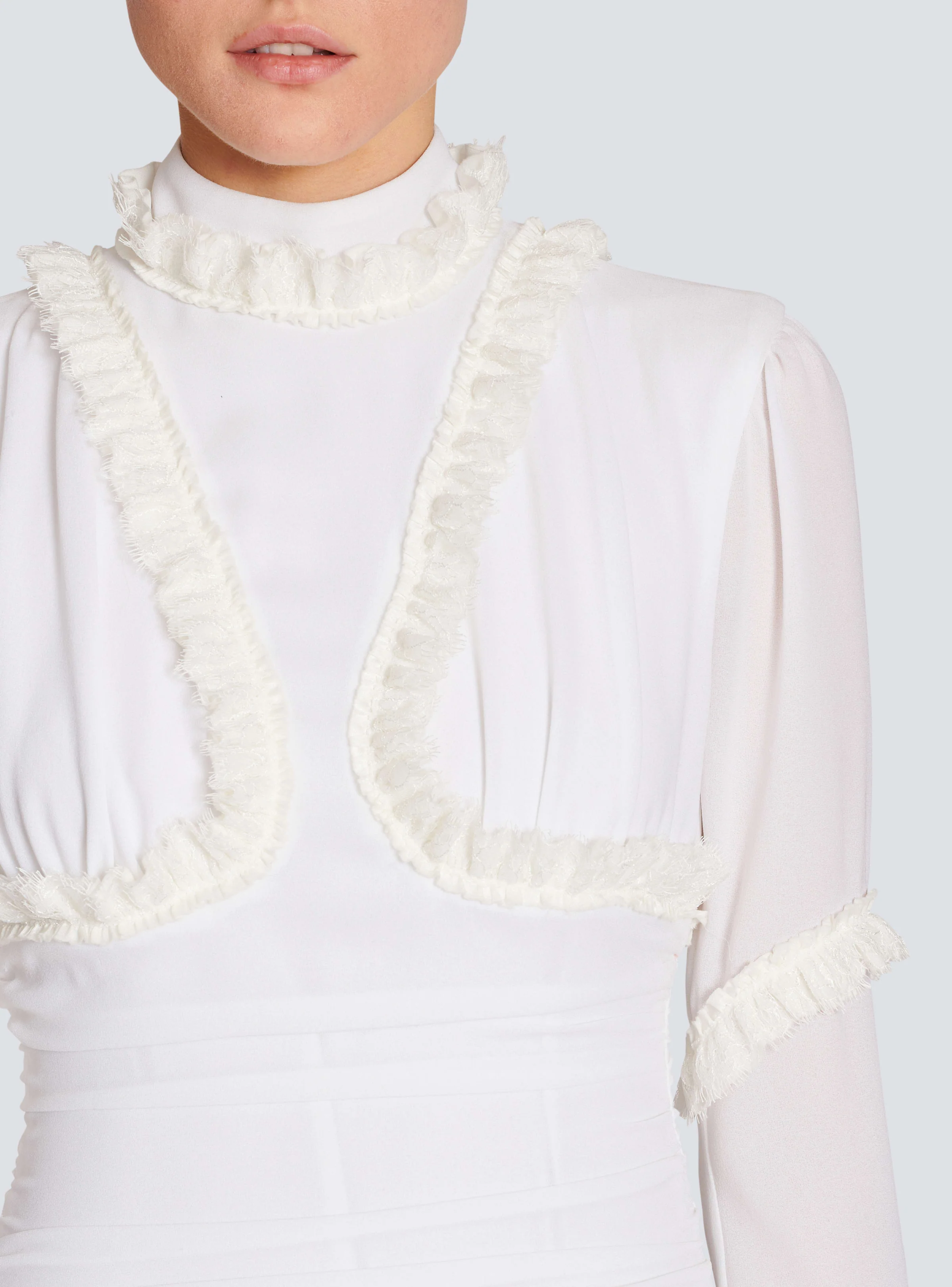 BALMAIN WOMEN'S NATURAL CREPE RUFFLED MINI DRESS - Image 5