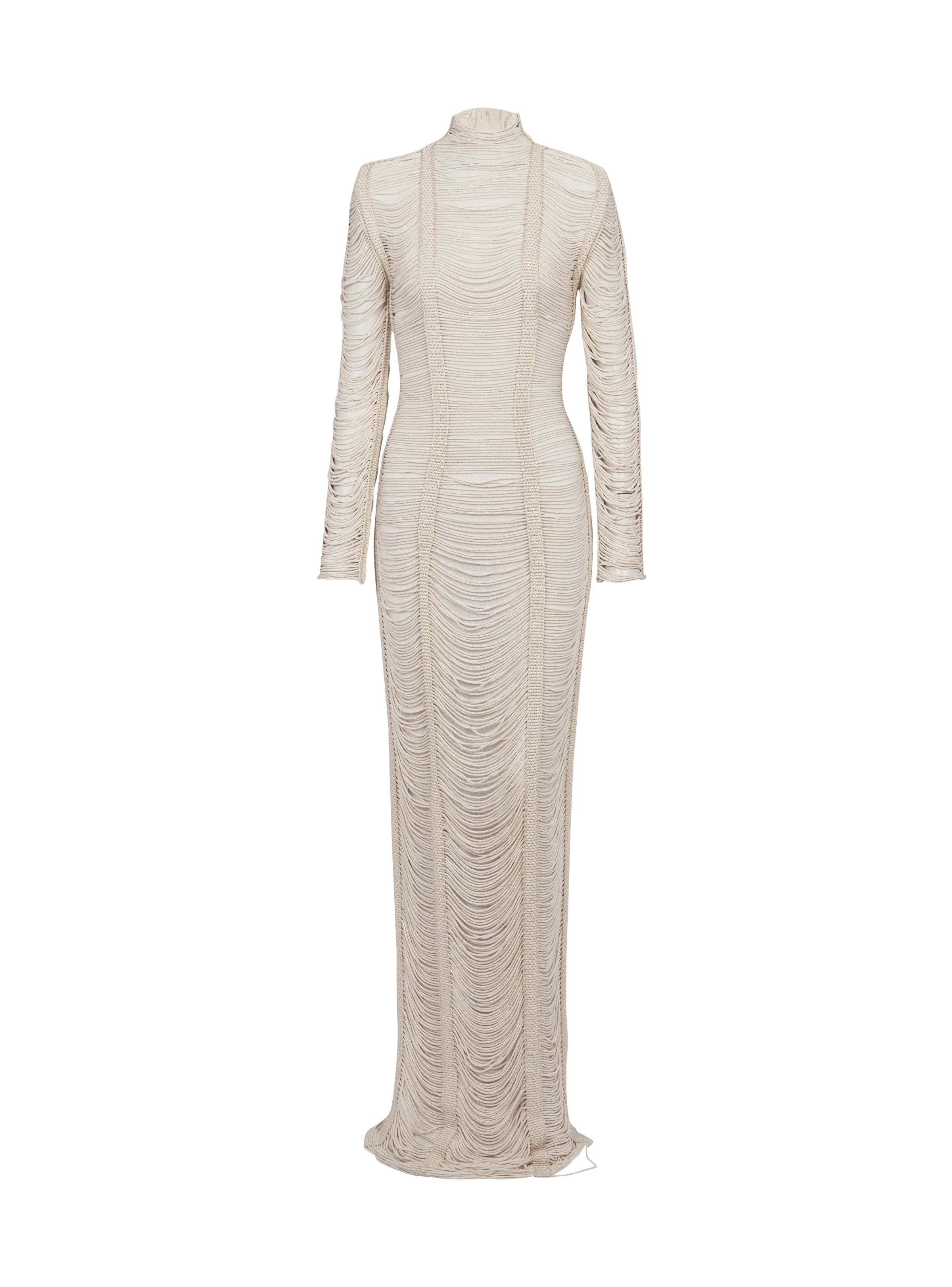 BALMAIN WOMEN'S NATURAL MACRAME KNIT LONG DRESS