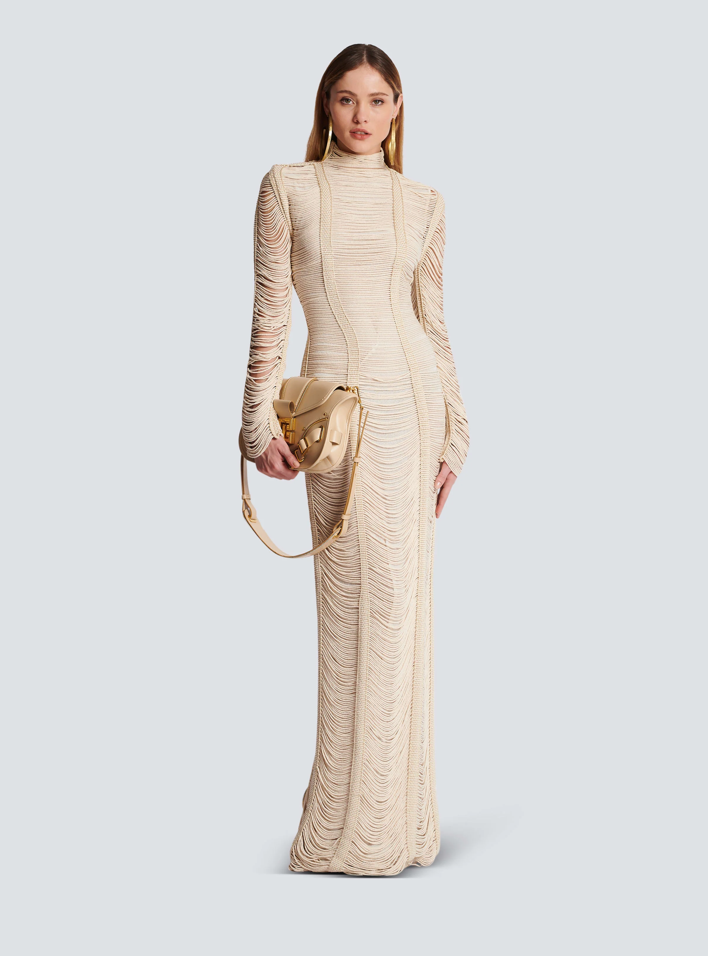 BALMAIN WOMEN'S NATURAL MACRAME KNIT LONG DRESS - Image 2