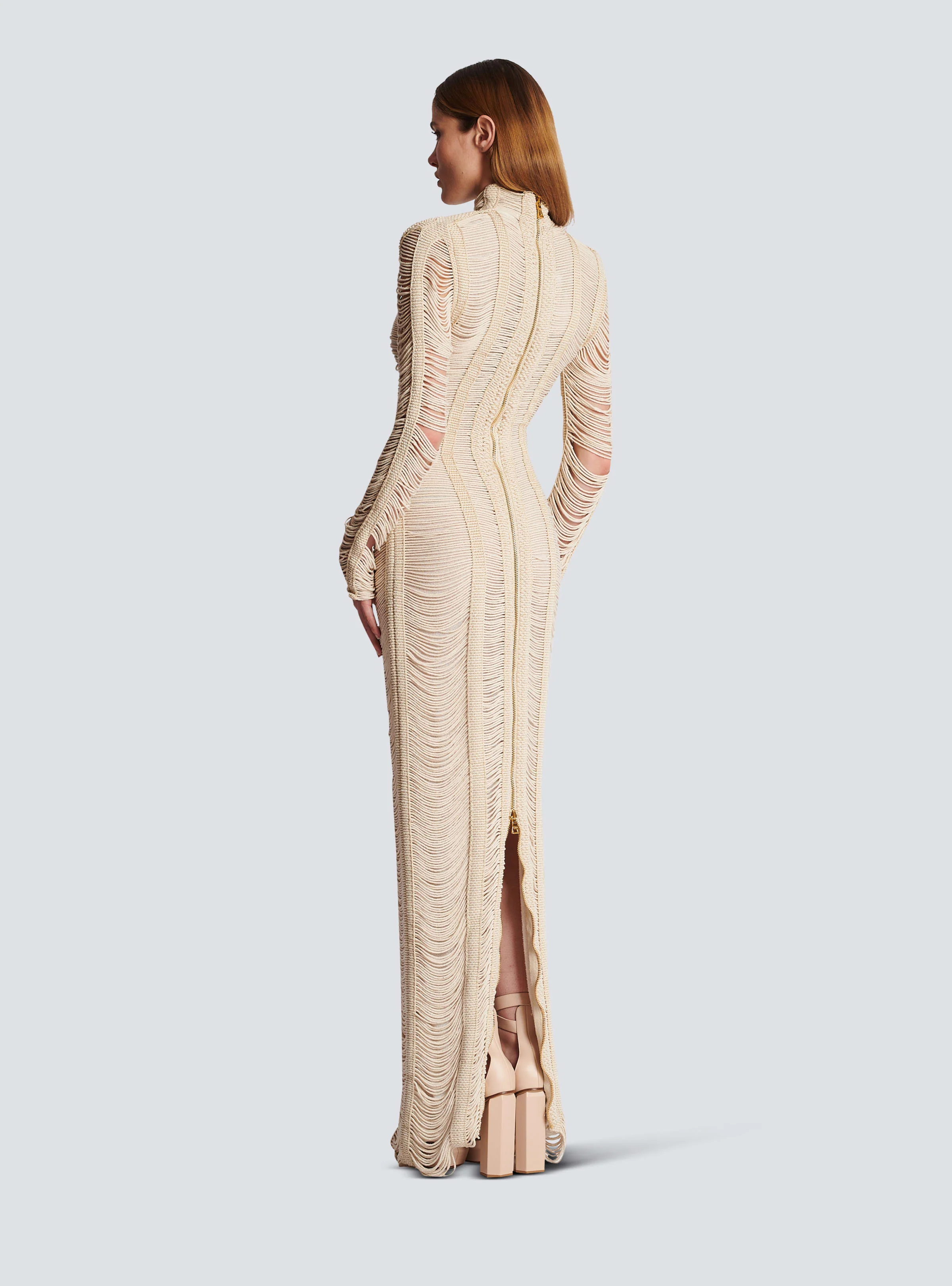 BALMAIN WOMEN'S NATURAL MACRAME KNIT LONG DRESS - Image 4