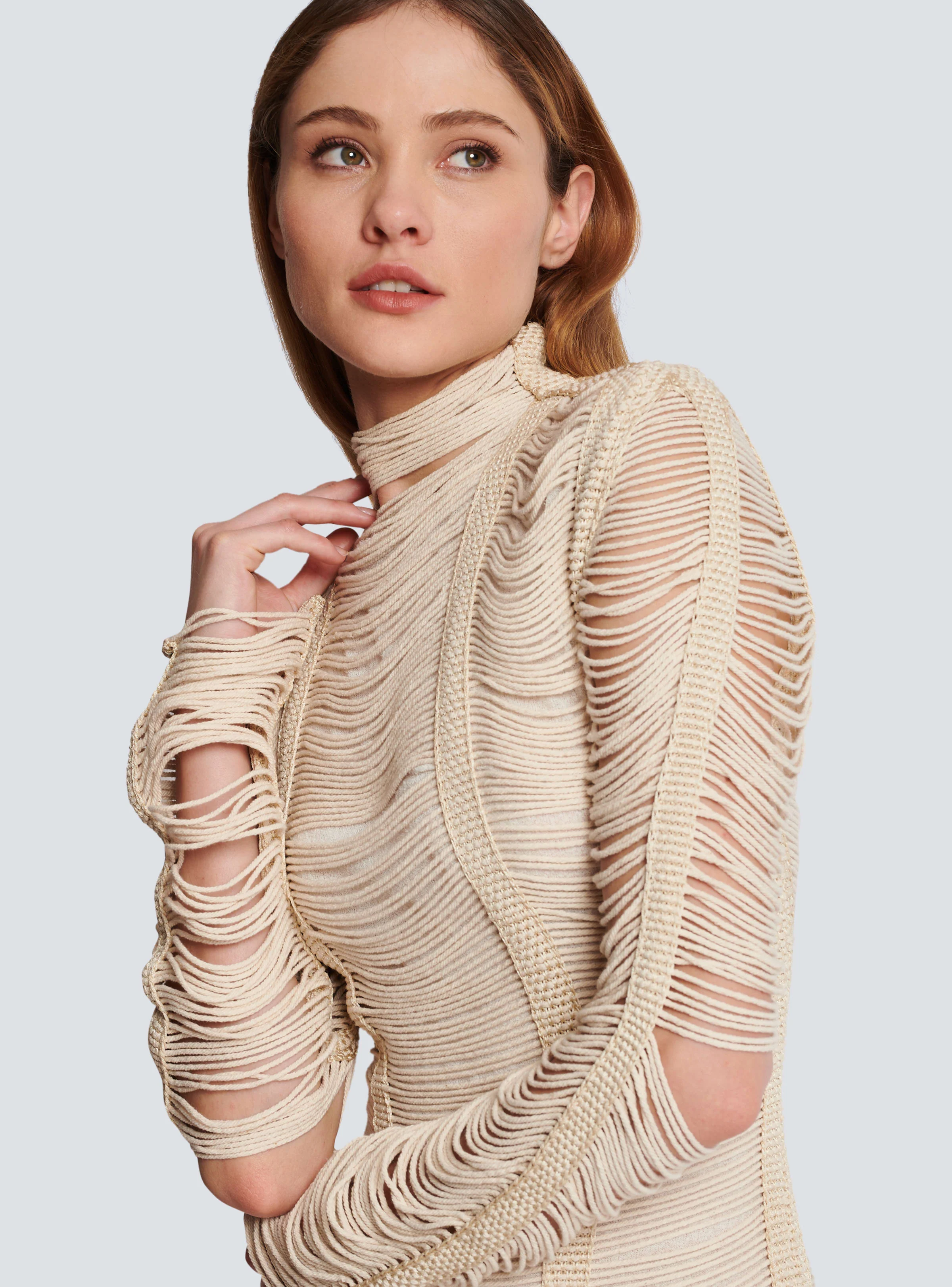 BALMAIN WOMEN'S NATURAL MACRAME KNIT LONG DRESS - Image 5