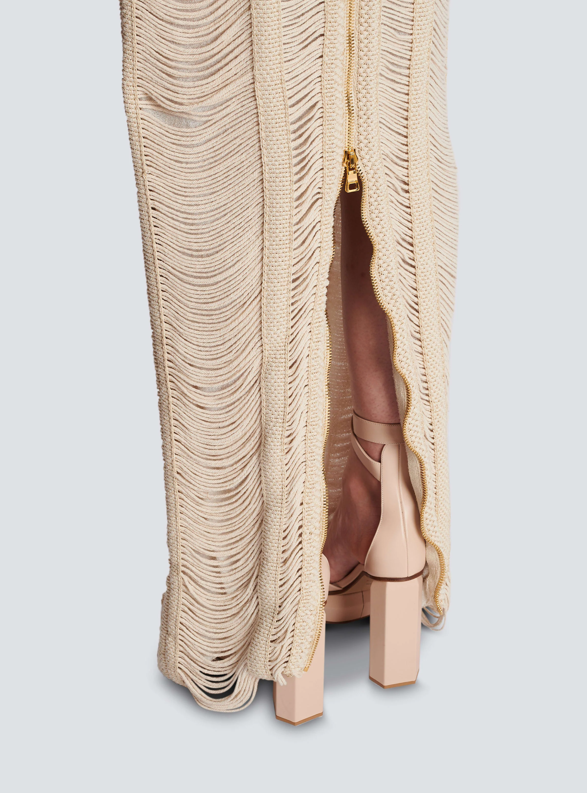 BALMAIN WOMEN'S NATURAL MACRAME KNIT LONG DRESS - Image 6