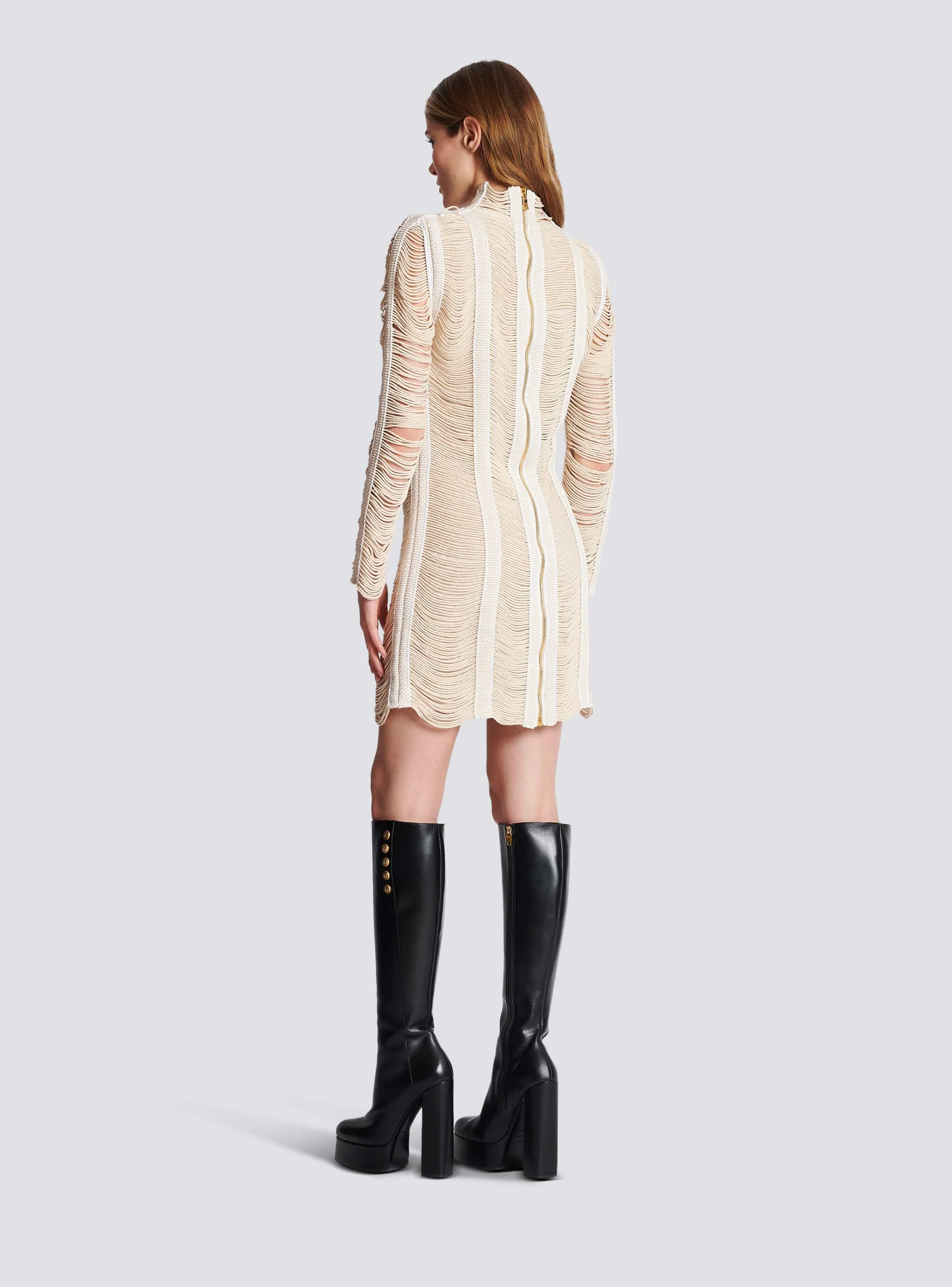 BALMAIN WOMEN'S NATURAL MACRAME KNIT SHORT DRESS - Image 4