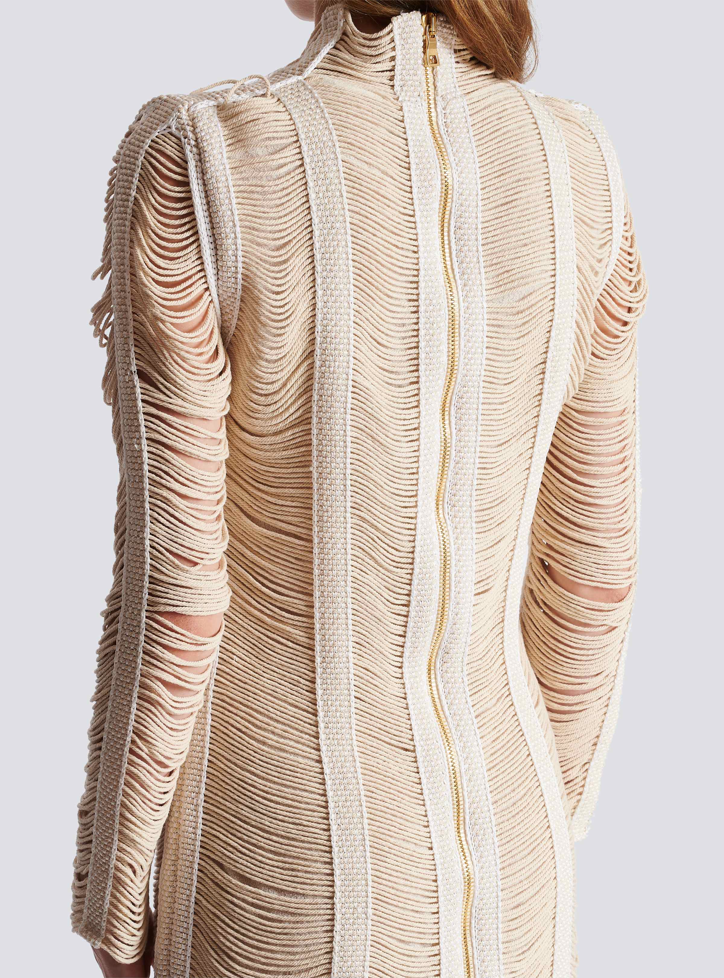 BALMAIN WOMEN'S NATURAL MACRAME KNIT SHORT DRESS - Image 5