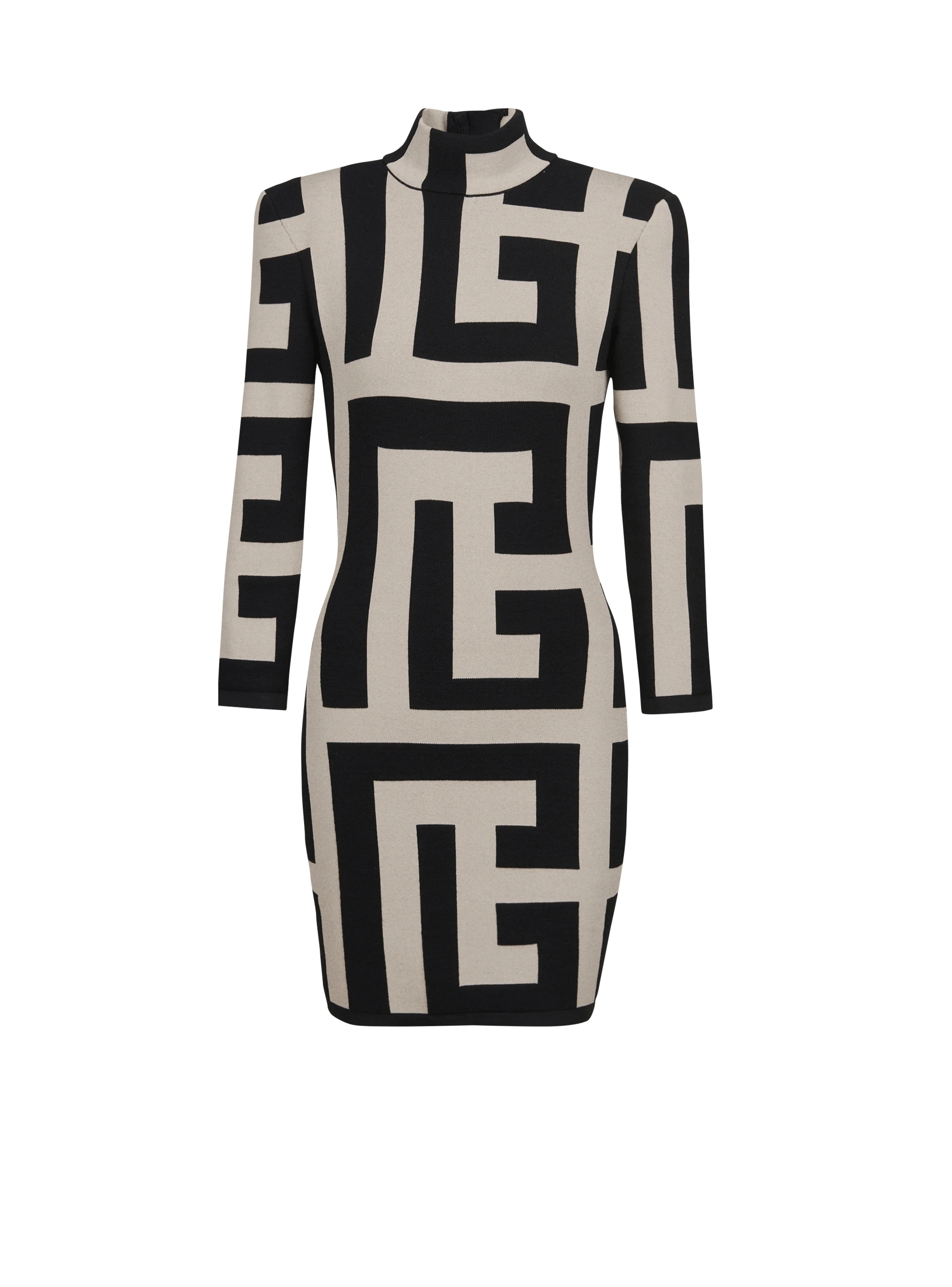 BALMAIN WOMEN'S LS MEGA MONOGRAM KNIT SHORT DRESS NWT