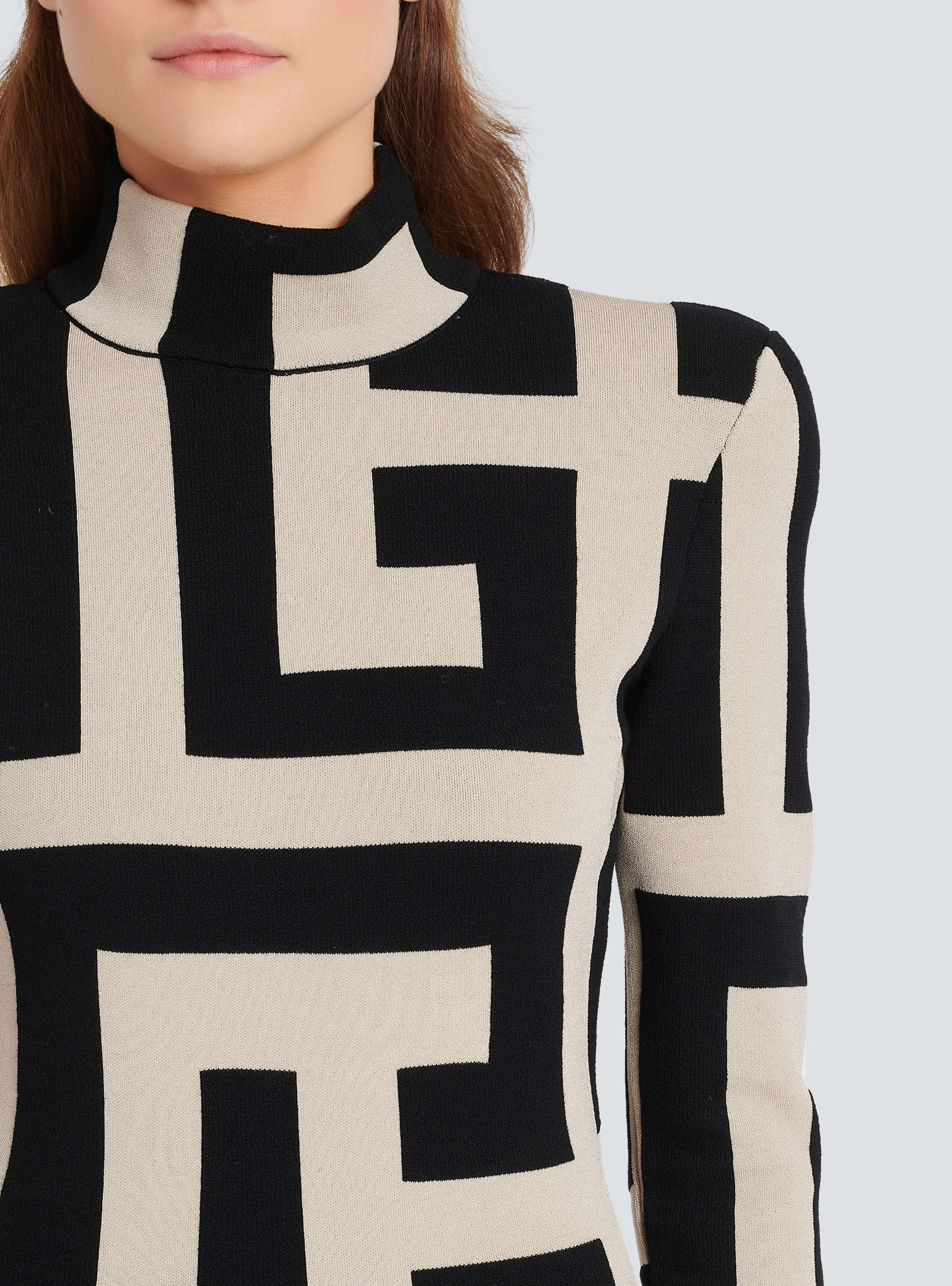 BALMAIN WOMEN'S LS MEGA MONOGRAM KNIT SHORT DRESS NWT - Image 6