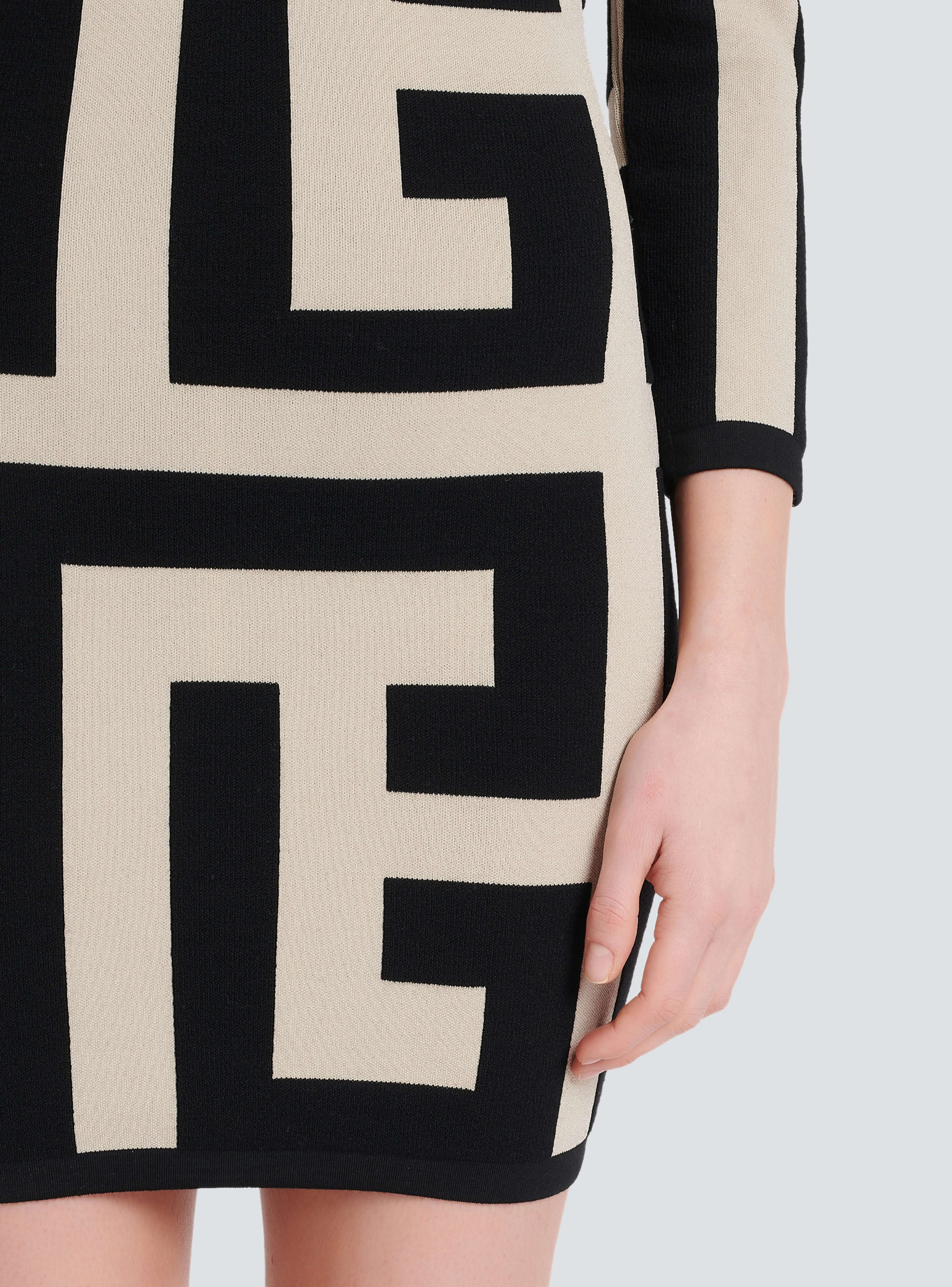 BALMAIN WOMEN'S LS MEGA MONOGRAM KNIT SHORT DRESS NWT - Image 7