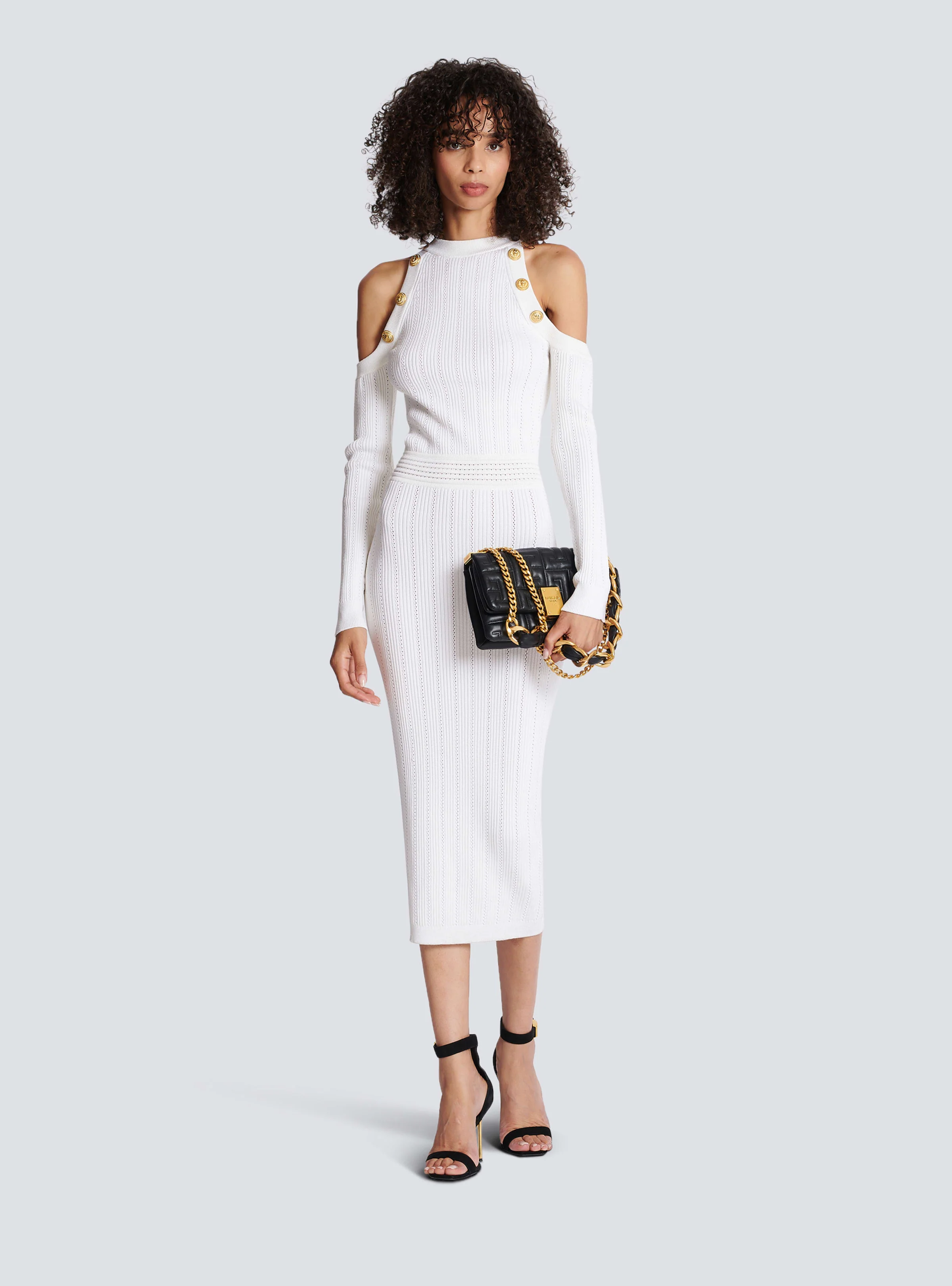 BALMAIN WOMEN'S LS OFF SHOULDER KNIT MIDI DRESS NWT - Image 2