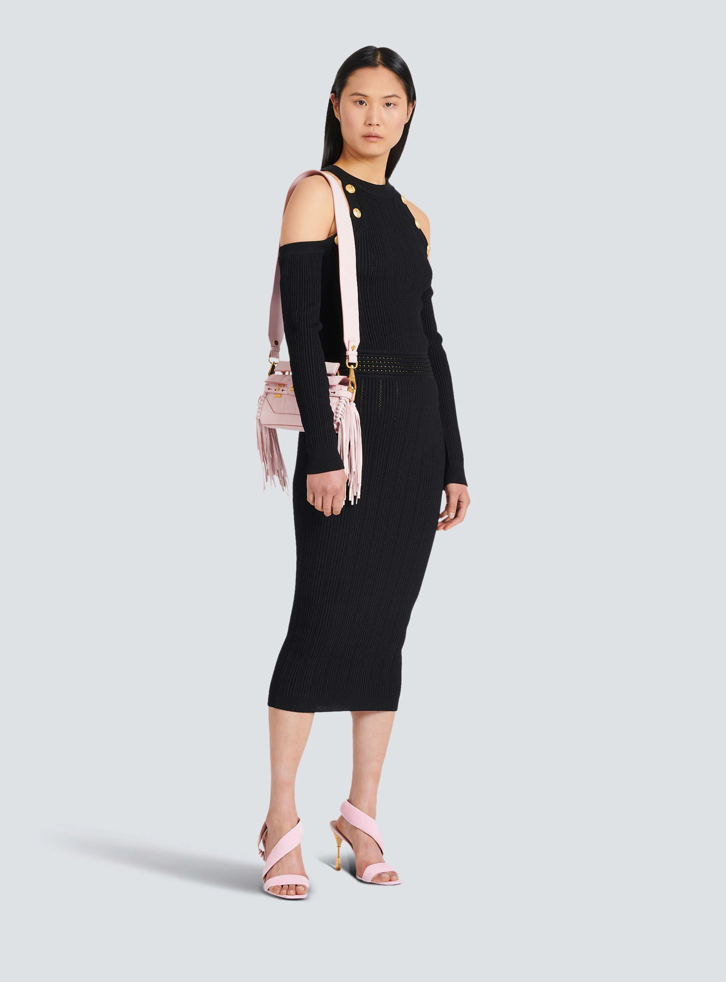 BALMAIN WOMEN'S LS OFF SHOULDER KNIT MIDI DRESS NWT - Image 2