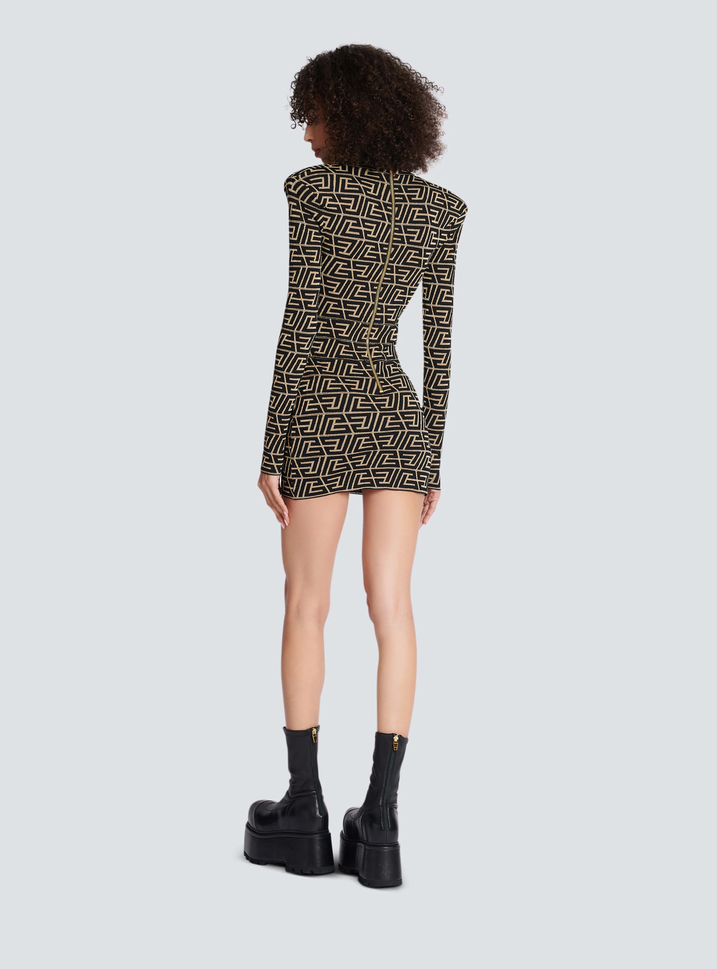 BALMAIN WOMEN'S LS V NECK PYRAMIDE PB KNIT SHORT DRESS NWT - Image 4