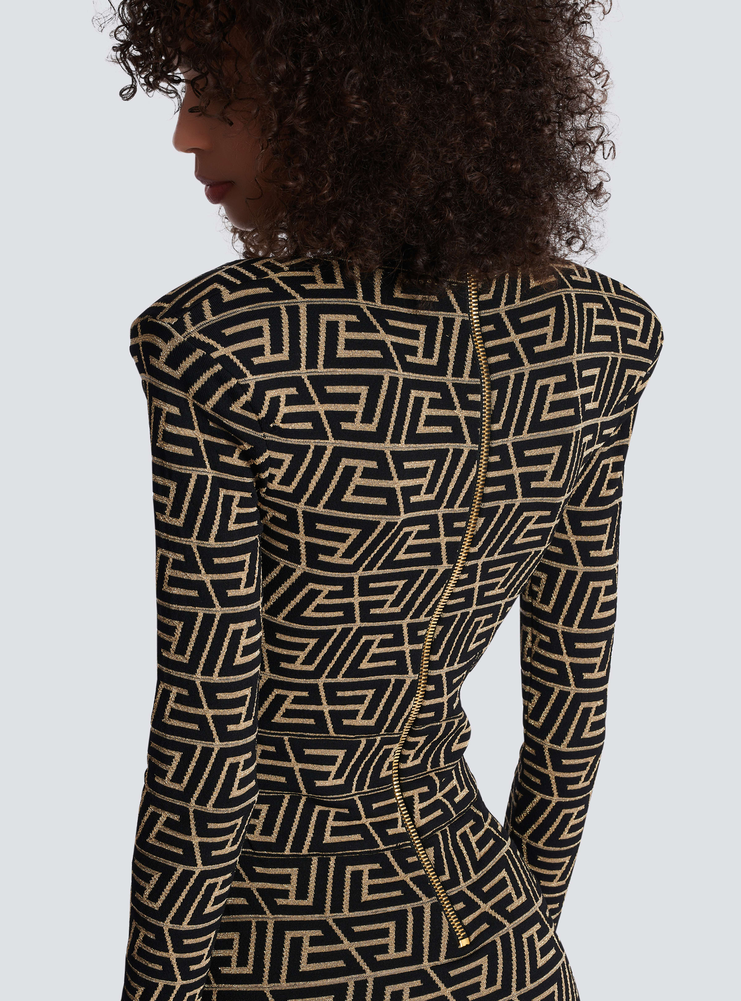 BALMAIN WOMEN'S LS V NECK PYRAMIDE PB KNIT SHORT DRESS NWT - Image 5
