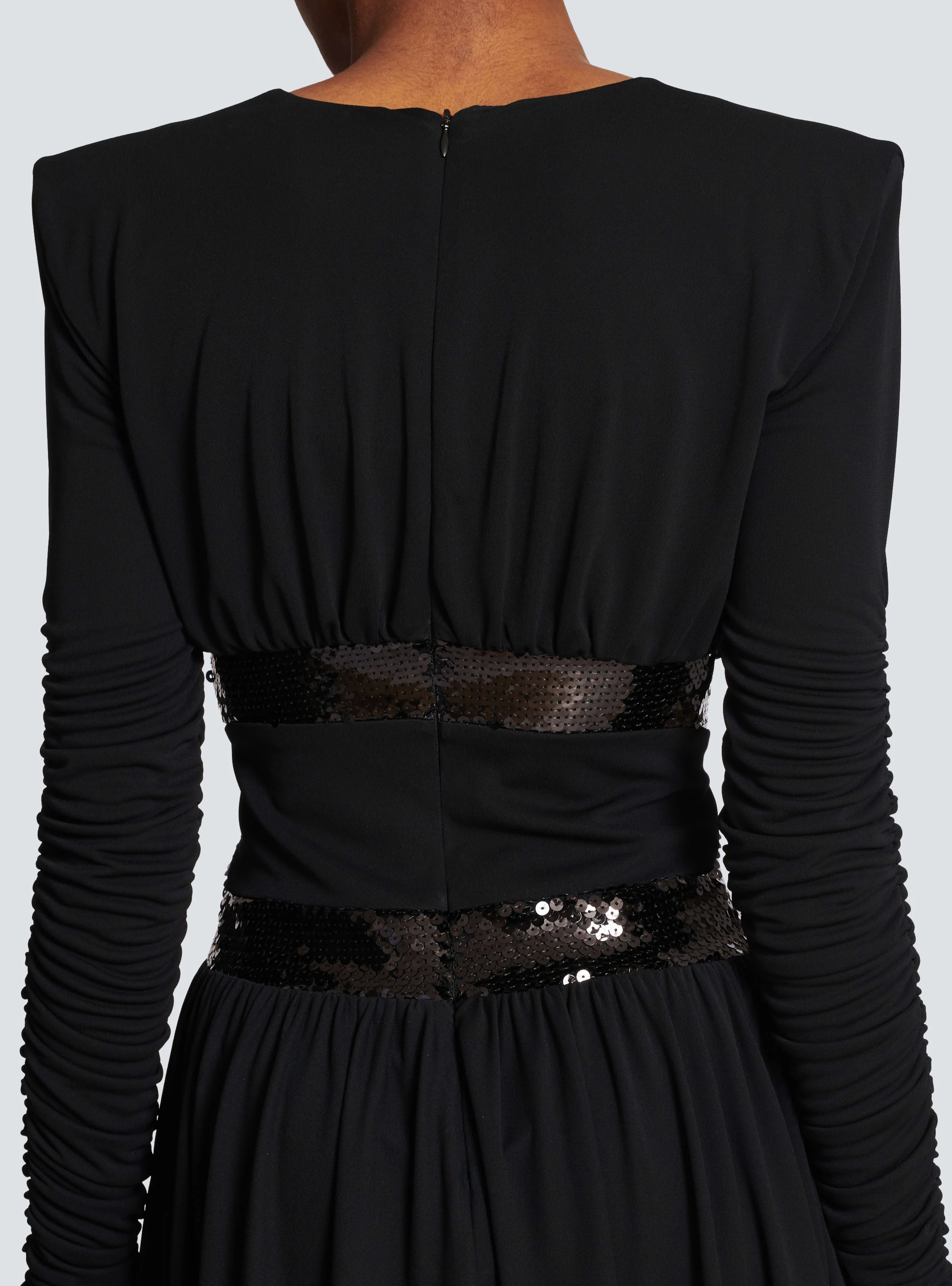 BALMAIN WOMEN'S LS V SEQUIN WAISTED JERSEY SHORT DRESS NWT - Image 5
